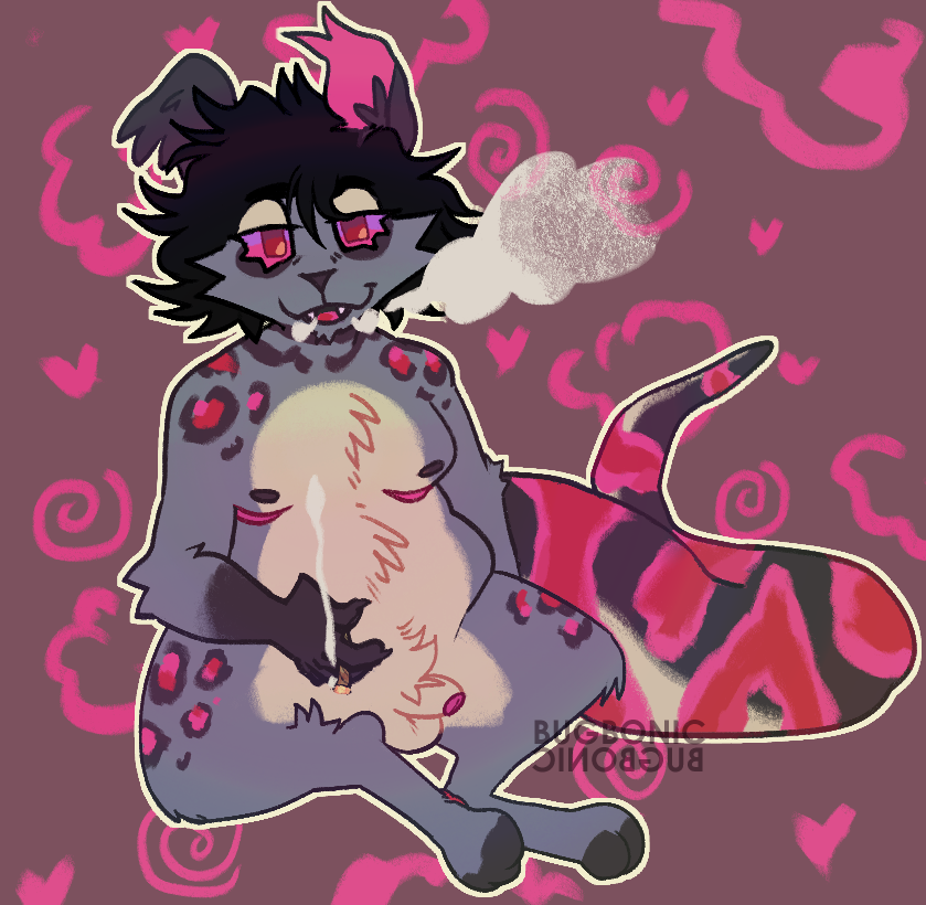 anthro bugbonic chubby_male cj_(bugbonic) genitals hybrid male mastectomy_scar nipples penis scar smoking smoking_weed solo