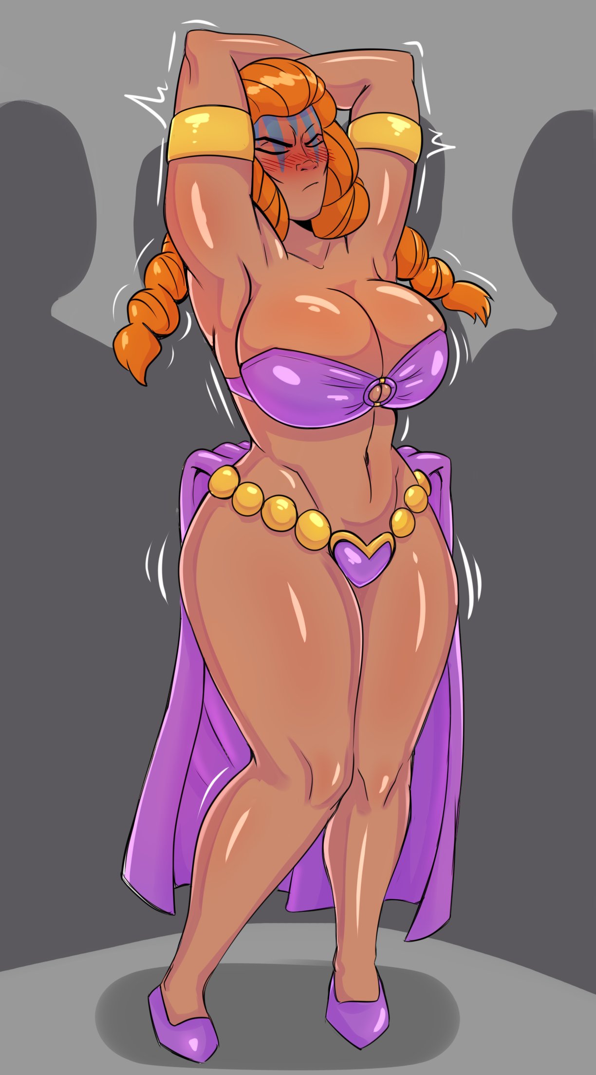 1girls auburn_hair belly_dancer belly_dancer_outfit big_breasts blush closed_eyes face_markings female female_focus harem_girl harem_outfit huge_breasts long_hair mature_female milf mother primal_(series) rikka_(primal) spakka5 viking viking_female voluptuous voluptuous_female