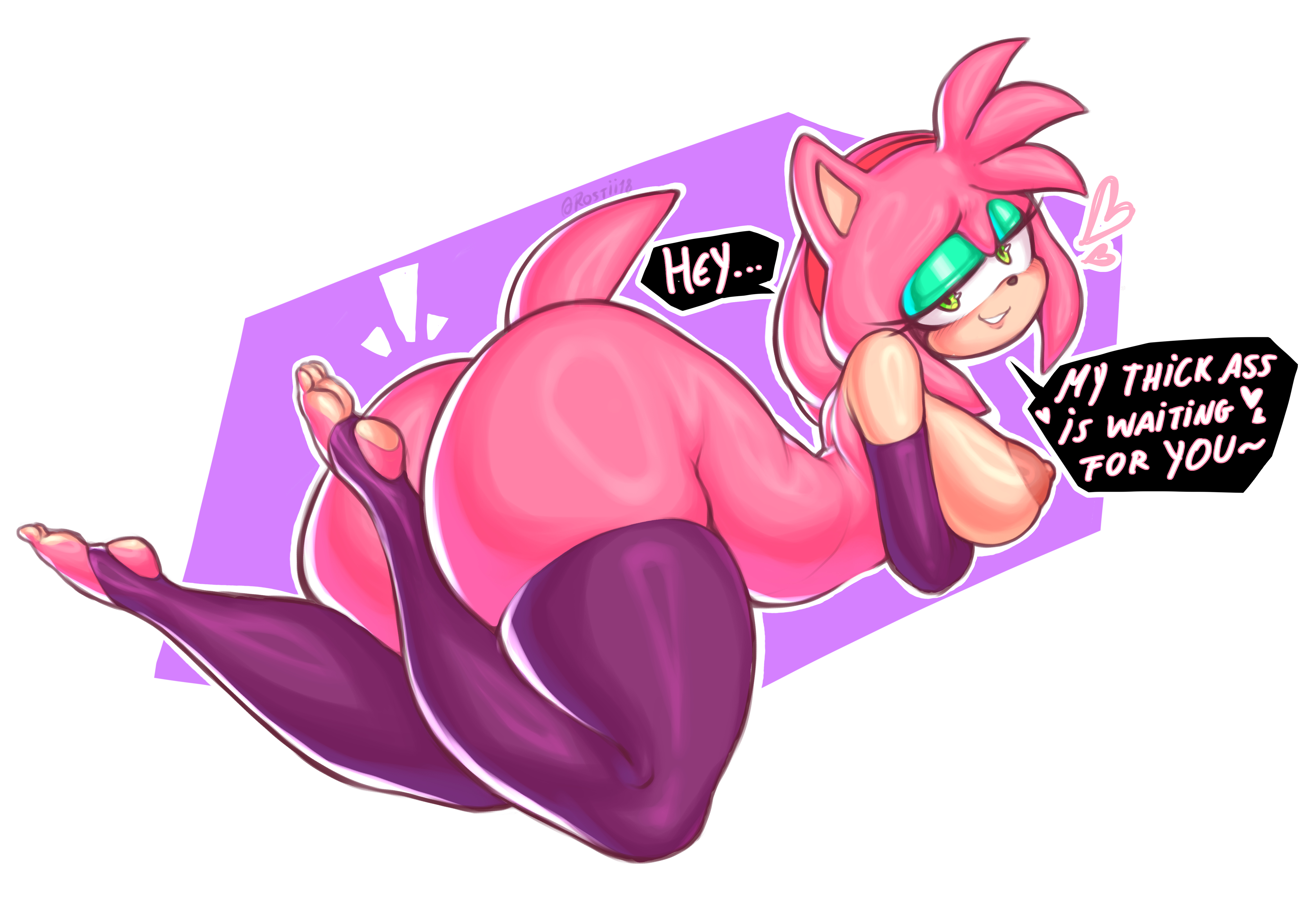 amy rose, ass, big ass, big breasts, big butt, big nipples, breasts, female, large breasts, pink body, pink fur, pink hair, pink skin, rostii18, sonic (series), sonic the hedgehog, sonic the hedgehog (series), stockings, thick, thick ass, thick thighs