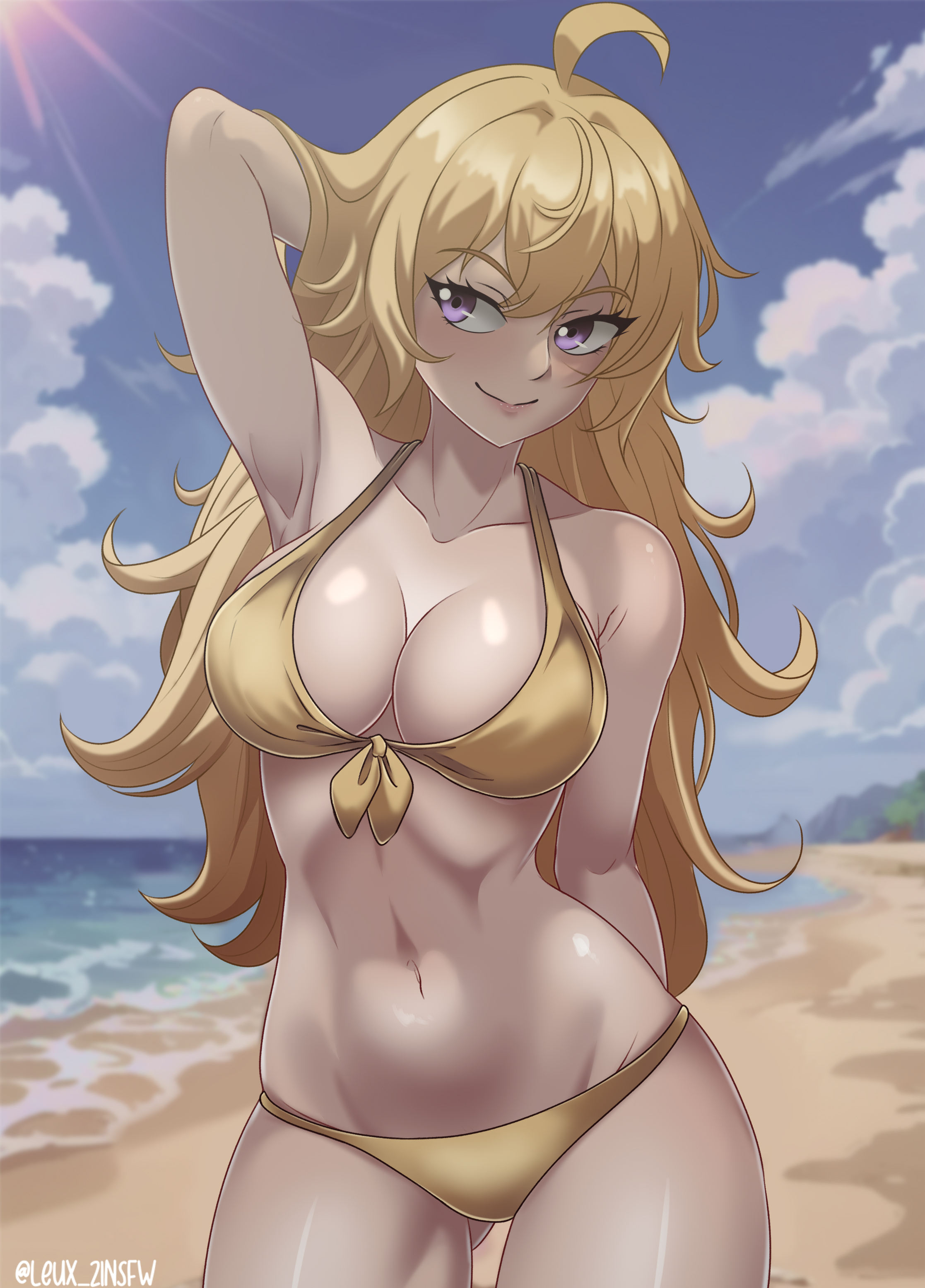 beach, bikini, female, leux 21, rwby, yang xiao long