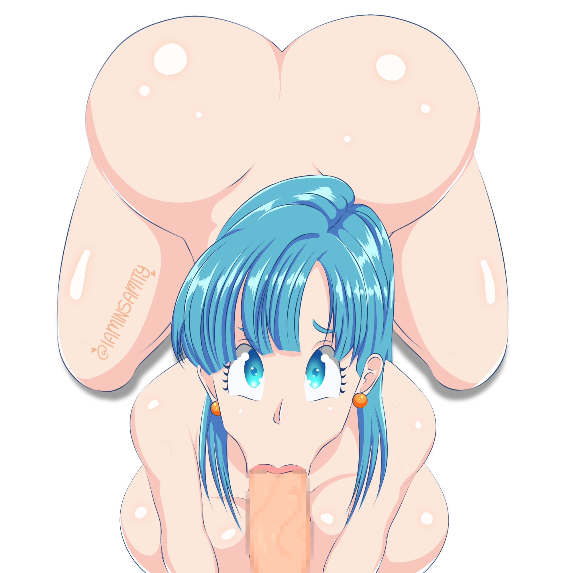 asian, asian female, blue eyes, blue hair, bulma briefs, dragon ball, dragon ball z, female, iaminsamity, light skin, light-skinned female