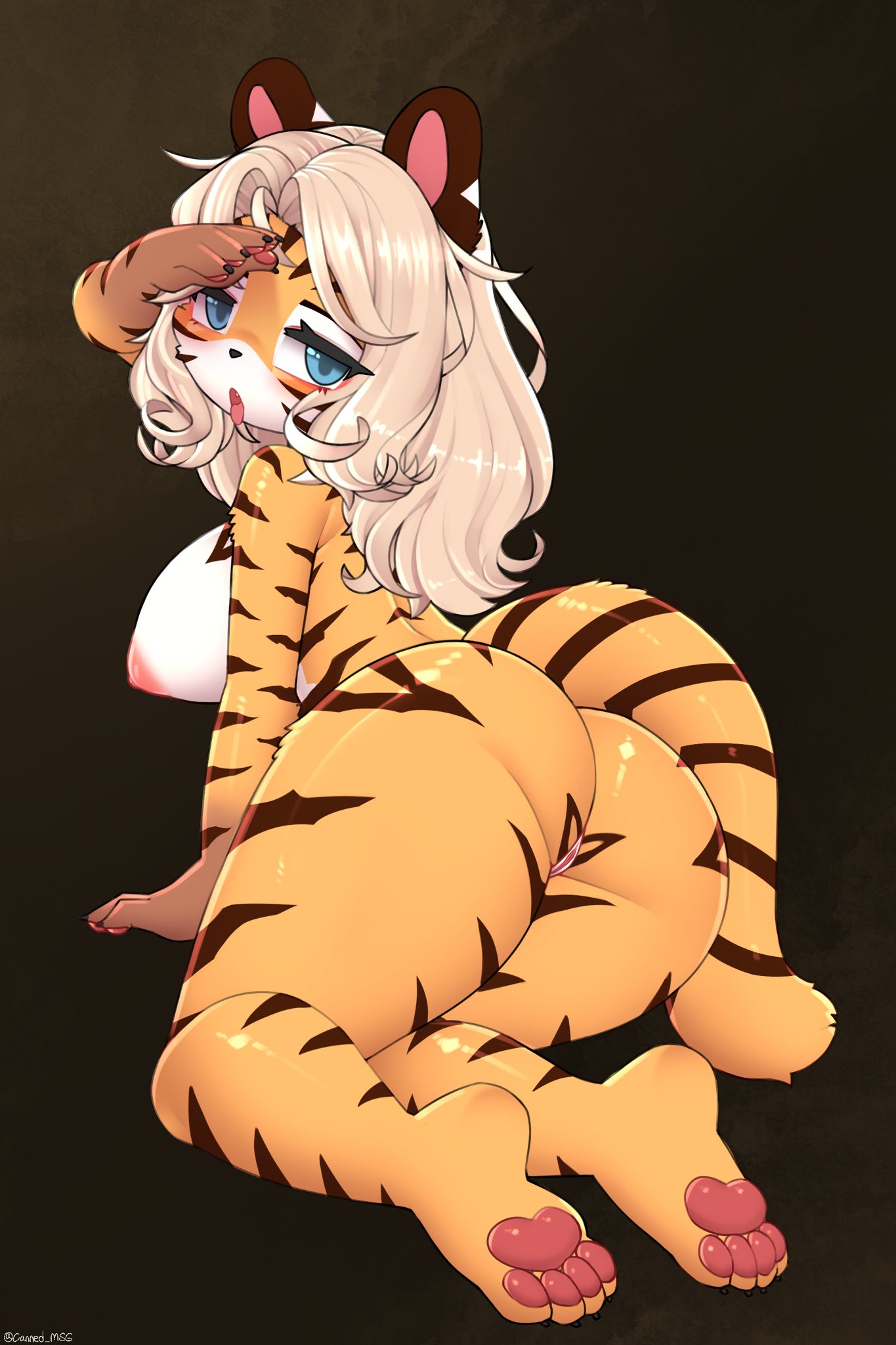 1girls alternate_version_available anthro ass big_breasts black_background blonde_hair blue_eyes blush breasts claws female female_only furry jupiter_europe navel nipples nude nude_female orange_fur original original_character pink_nipples pussy solo solo_female tail text tiger tiger_girl tongue tongue_out white_fur