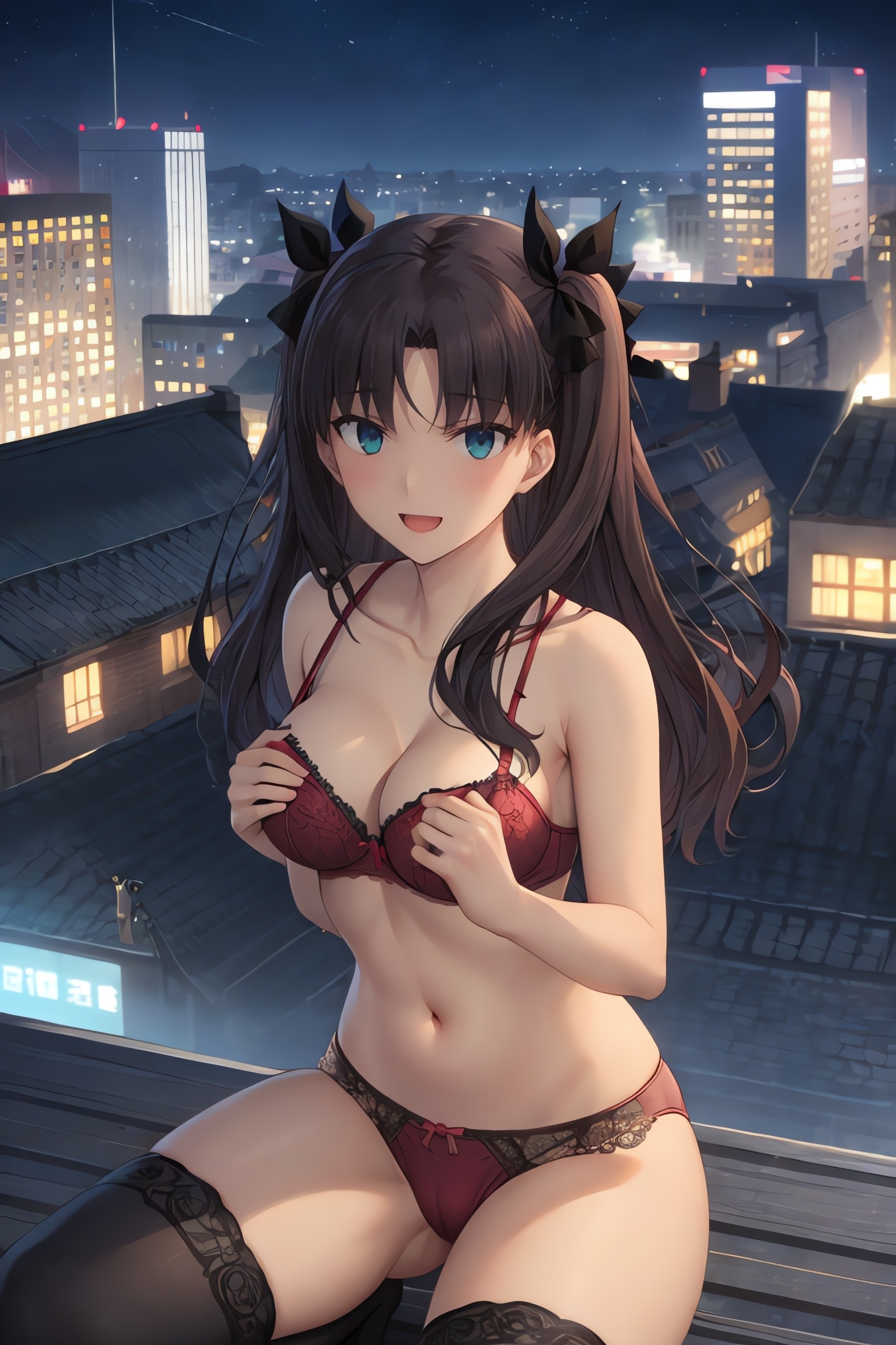 ai generated, black hair, blue eyes, fate (series), female, stable diffusion, tohsaka rin