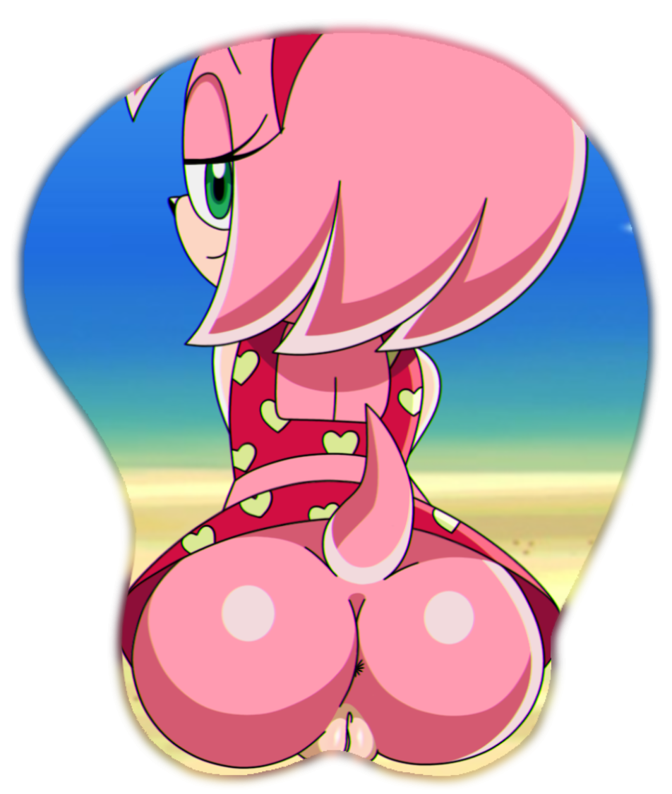 alternate_version_available amy_rose beach eyelashes female furry green_eyes hedgehog looking_at_viewer looking_back mousepad no_panties pink_body pov pov_eye_contact solo sonic_(series) sonic_the_hedgehog_(series) sonic_x swimsuit