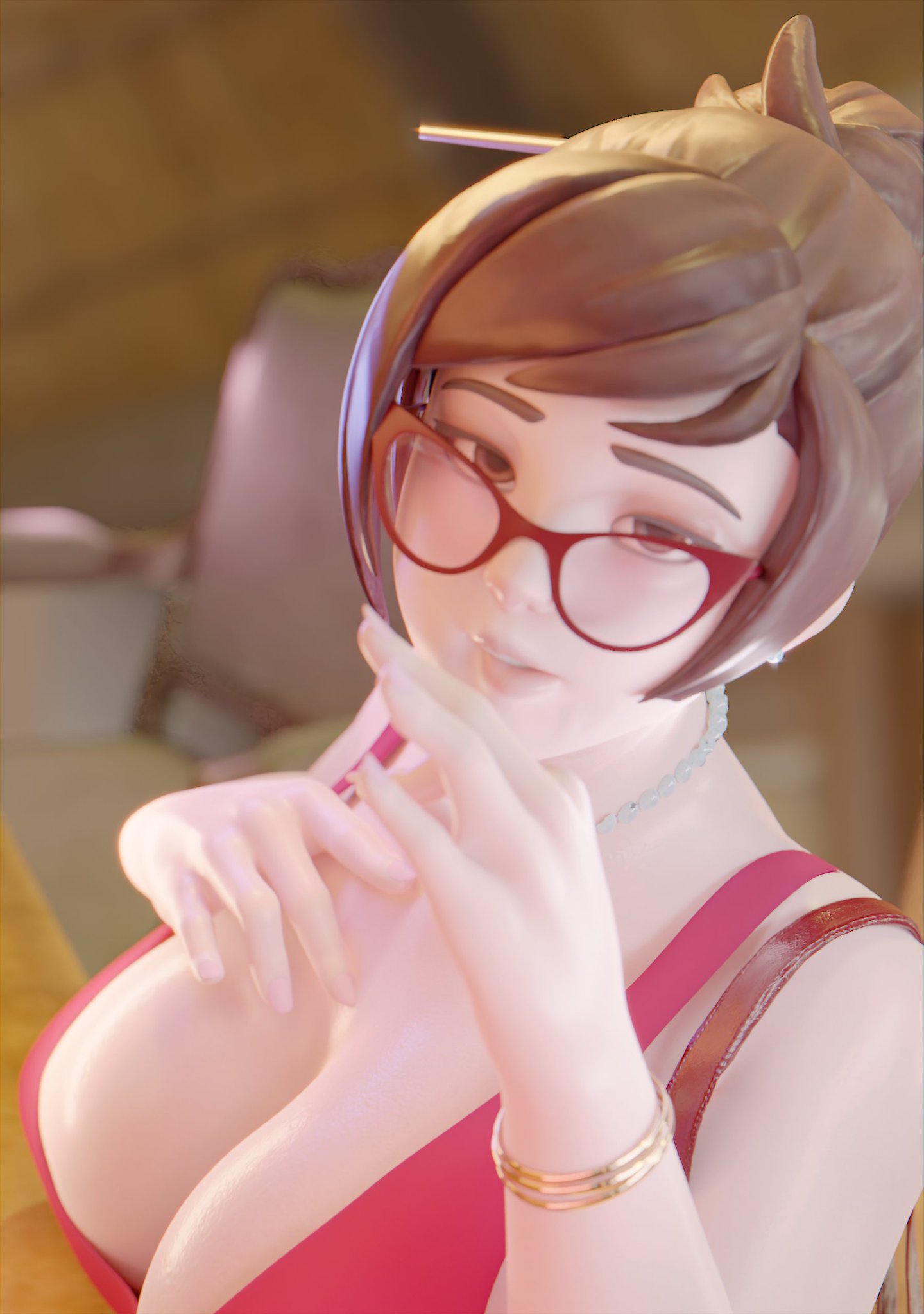 3d, female, glasses, mei (overwatch), overwatch, trioodi