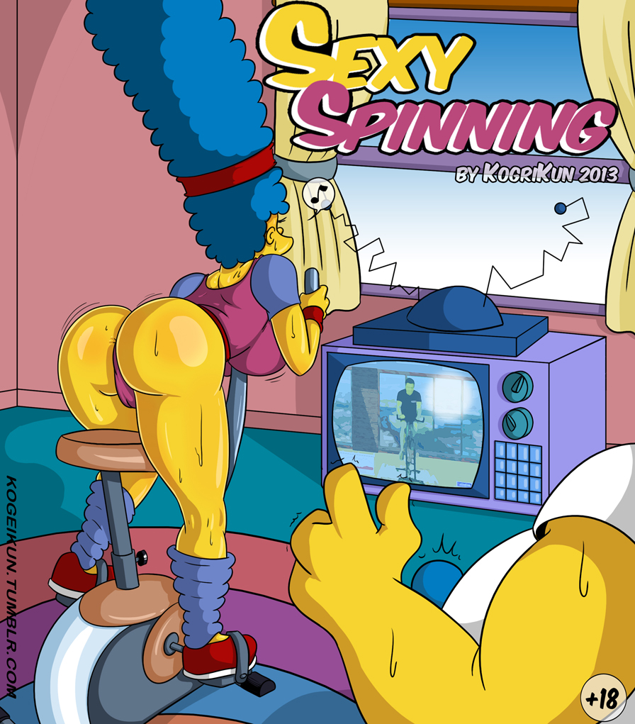 alternate breast size, ass, blue hair, breasts, bulge, cameltoe, exercise, fat male, female, hairband, hanging breasts, homer simpson, huge ass, huge breasts, human, kogeikun, large ass, leotard, long hair, male, marge simpson, milf, perky breasts, pussy, straight, sweat, the simpsons, thick thighs, thighs, tv, very long hair