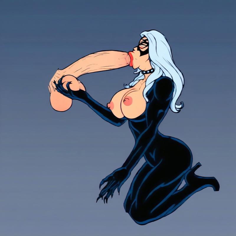 ai_generated big_balls black_cat_(marvel) black_suit felicia_hardy huge_breasts huge_cock marvel omegaolsonnsfw omegaolsonwwe spider-man_(series) white_hair