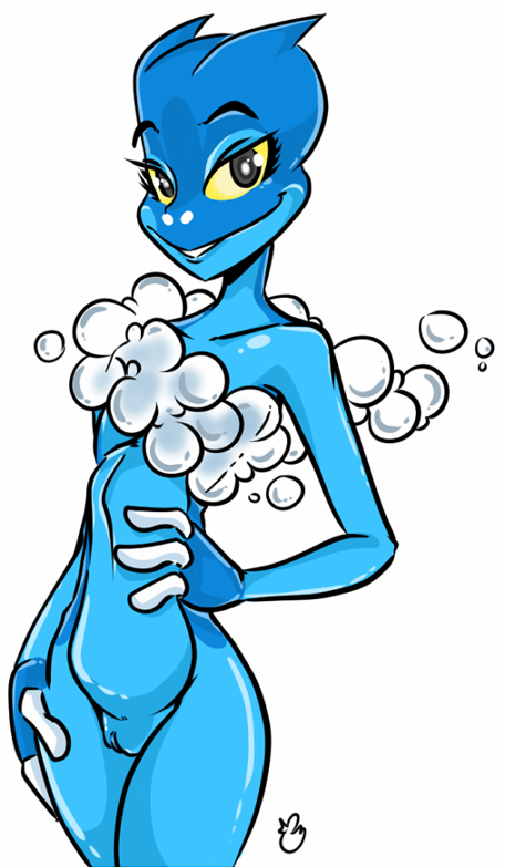 amphibian anthro bubbles duckdraw female female_focus female_only flat_chested frog frogadier game_freak nintendo pokémon_(species) pokemon pokemon_(species) pussy solo white_background