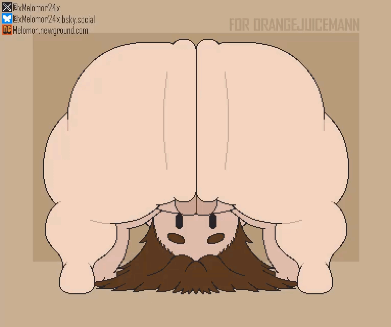 animated, artist name, ass, ass bigger than head, ass focus, ass hole, back view, big ass, black eyes, bottom heavy, brown hair, bussy, curvy body, curvy hips, curvy male, femboy, gay, huge ass, light skin, light-skinned male, male, male only, massive ass, mob face, orangejuicemann, original, pale skin, pale-skinned male, simple background, solo, solo male, sona (orangejuicemann), tagme, twerking, xmelomor24x