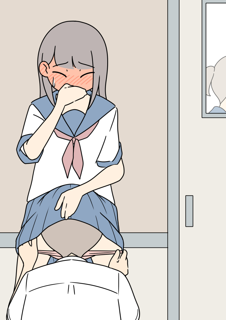 1boy, 1girls, chibi, female, horny female, juukyuu, male, oral sex, orgasm face