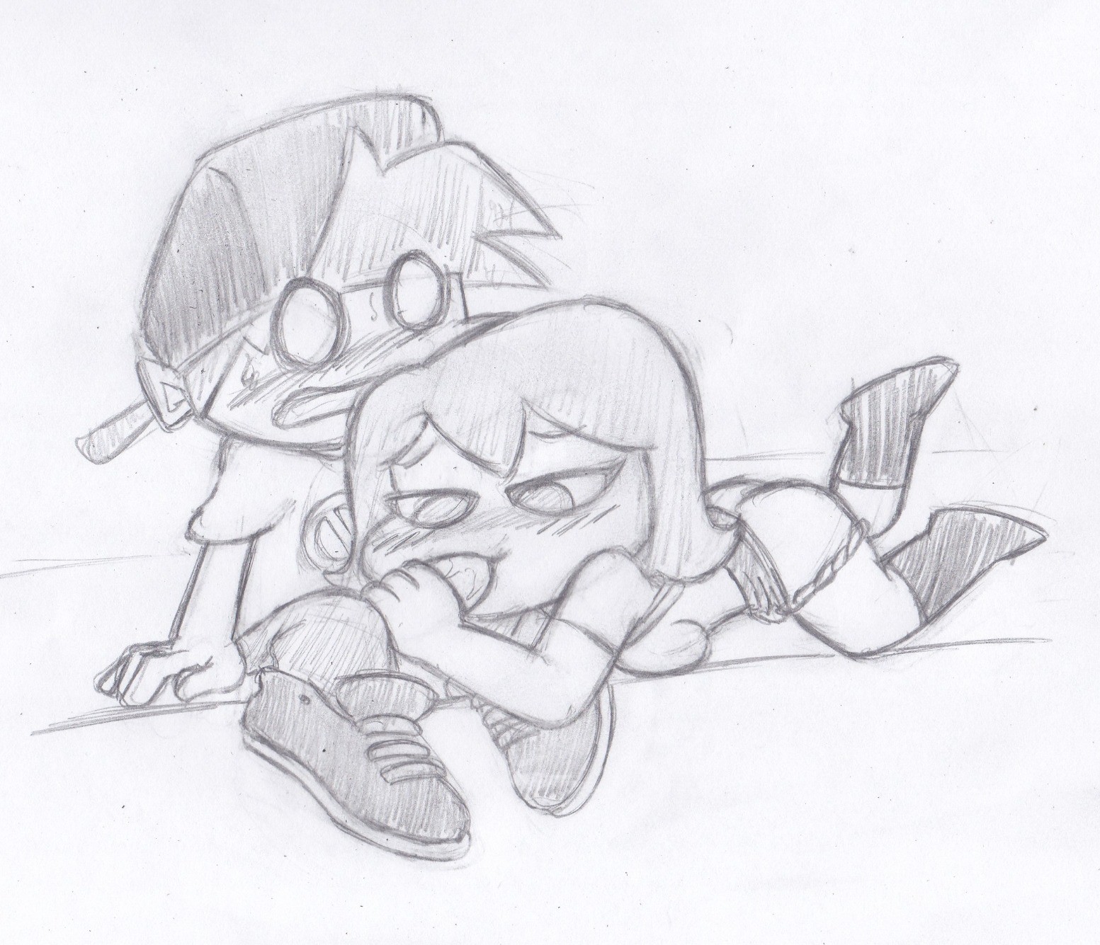 1boy, 1girls, 2022, accurate art style, blush, boyfriend (friday night funkin), clothed, clothing, fellatio, female, friday night funkin, friday night funkin mod, male, original sky (friday night funkin), panties, penis, sky (friday night funkin), skyverse, takeshi1000, teenage female, young