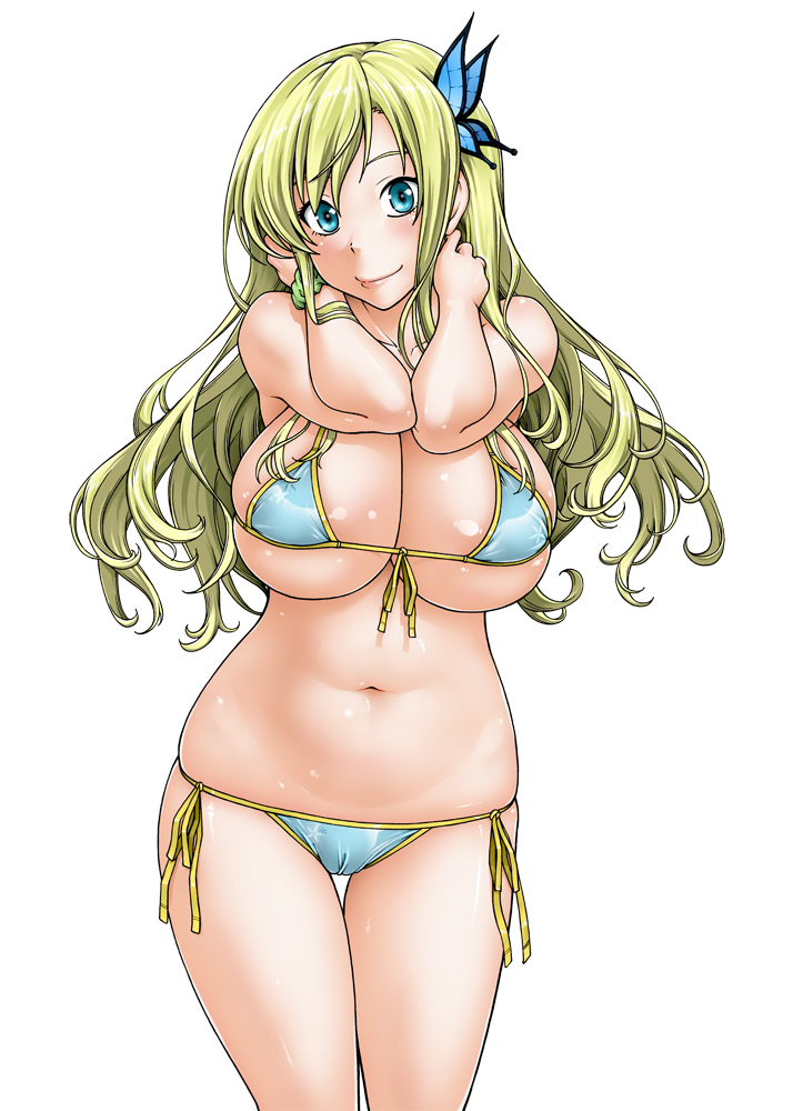 bikini blonde_hair blue_eyes blush boku_wa_tomodachi_ga_sukunai breasts busty butterfly_hair_ornament cleavage female fukudahda human sena_kashiwazaki underboob voluptuous