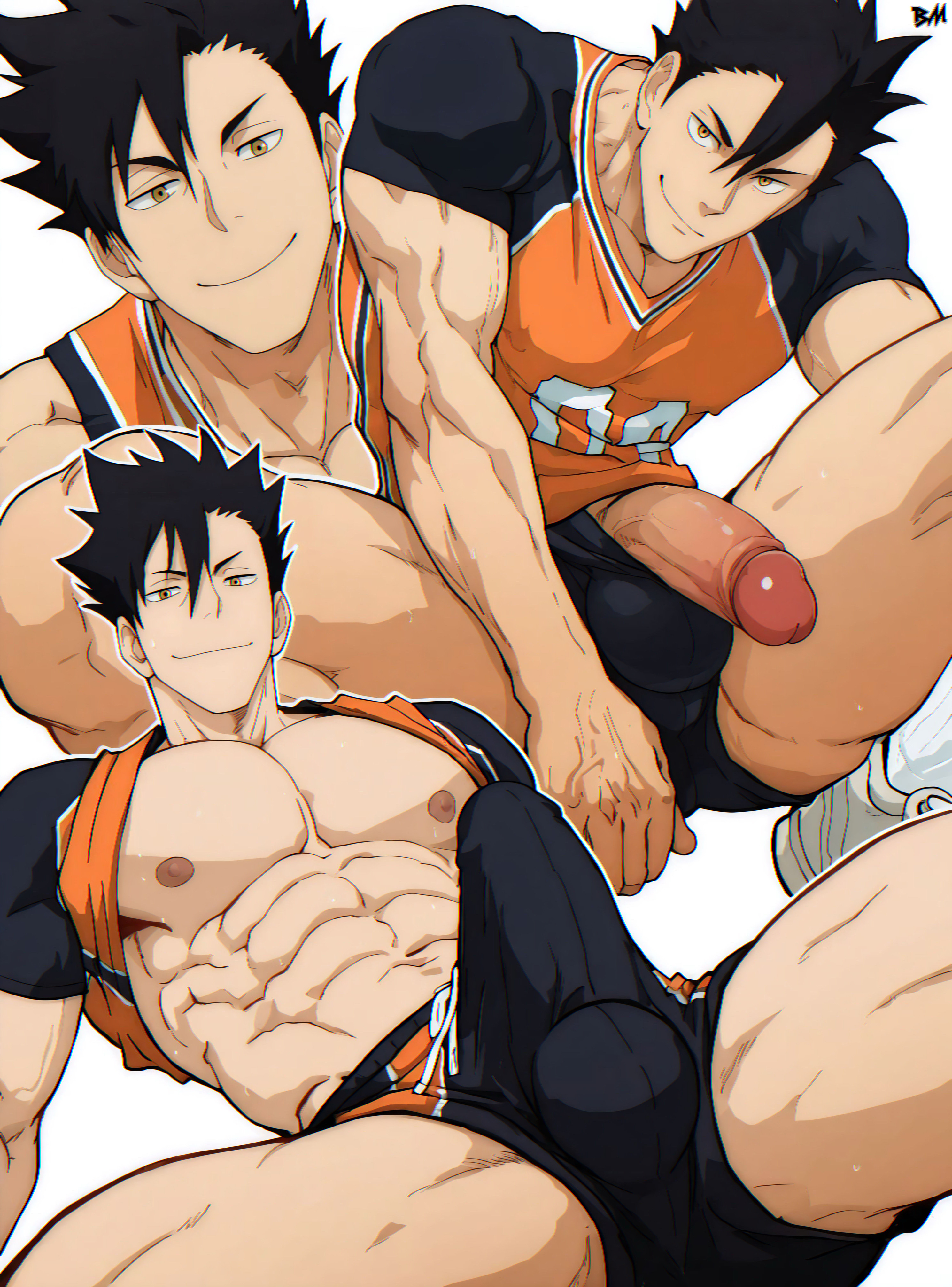 ai generated, bara, big ass looover, dilf, gay, haikyuu!!, kuroo tetsurou, male, male focus, male only, muscles, muscular, muscular male, yaoi