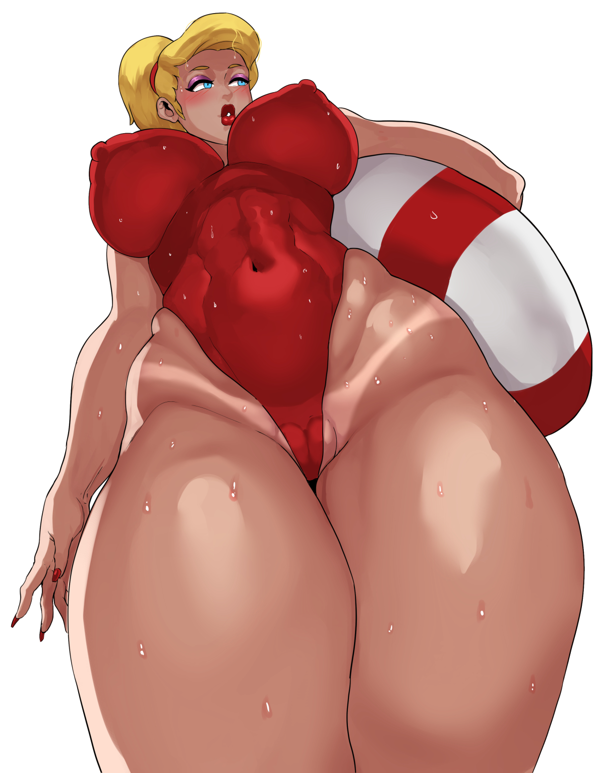 1girls, belly button, bikini, blonde female, blonde hair, blush, cyberboi, female, female only, lipstick, long hair, nipples, nipples visible through clothing, ponytail, pussy, pussy visible through clothes, tan body, tan lines, tan skin, thick thighs, tom and jerry, vagina, wet, wet body, white body, white skin