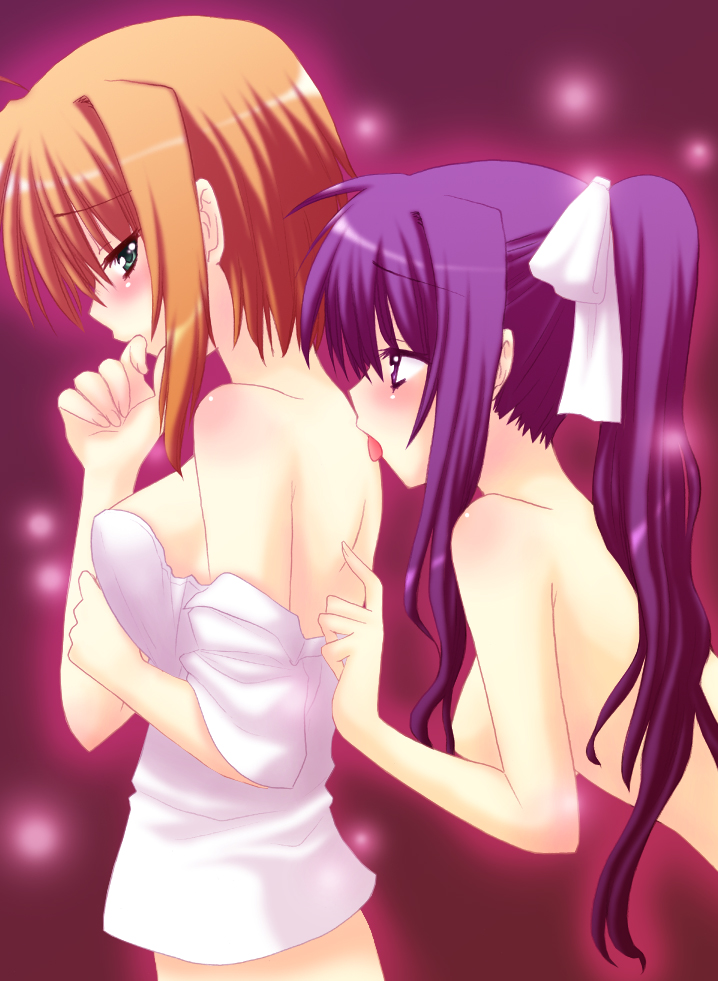 arisa_bannings blush female licking lyrical_nanoha mahou_shoujo_lyrical_nanoha multiple_girls nude saki_chisuzu sakichi_suzu tsukimura_suzuka yuri