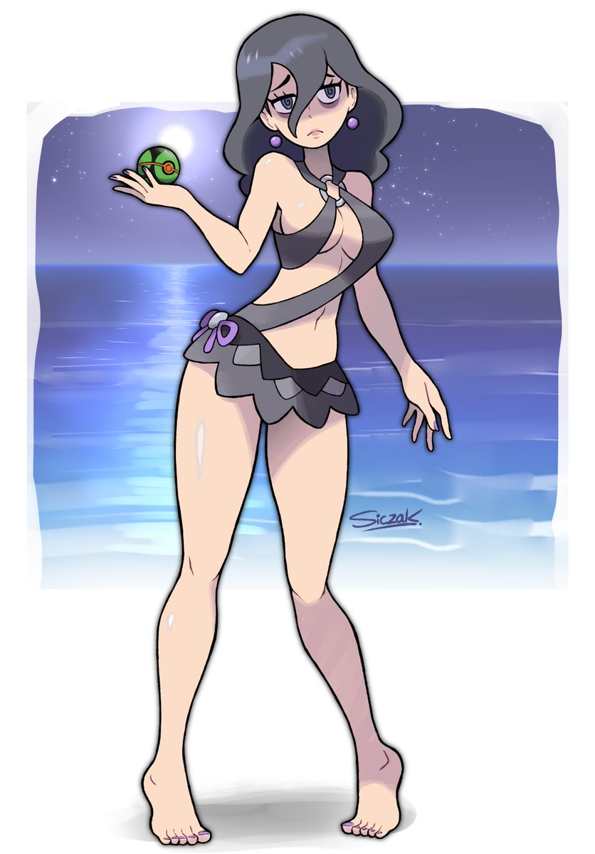 1girls, 2025, artist name, ass, ball earrings, big ass, big breasts, bikini, bikini only, black hair, black-haired female, breasts, dusk ball, ear piercing, earrings, english, english text, female, female focus, female only, full moon, game freak, goth, goth girl, gothic, gothic girl, hex maniac, hex maniac (pokemon legends: z-a), light skin, light-skinned female, moon, moonlight, mostly nude, mostly nude female, night, nighttime, nintendo, npc trainer, nude, nude female, ocean, pokeball, pokemon, pokemon legends: z-a, siczak, solo, solo female, solo focus, starry sky, swimsuit, swimwear, swirly eyes, text, thick thighs, thighs