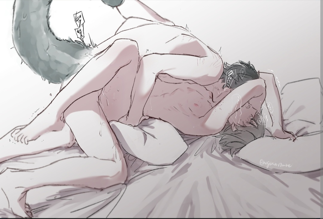 2boys, anal, blush, caelus (honkai: star rail), dan heng, dragon, dragon boy, dragon tail, gay, honkai (series), honkai: star rail, kissing neck, male, male only, nagisa2017, naked, yaoi