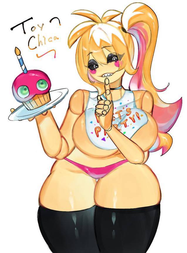 1girls, 2d, anthro, ass, bib, big ass, big breasts, breasts, clothing, female, five nights at freddy's, five nights at freddy's 2, five nights in anime, looking at viewer, lovetaste chica, panties, shortstack, smiling, solo, thick thighs, togetoge, toy chica (fnaf), toy chica (love taste)