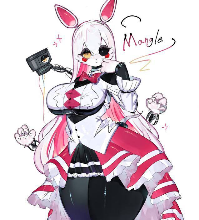 1girls, 2d, anthro, big breasts, breasts, clothed, clothing, cute, female, five nights at freddy's, five nights at freddy's 2, five nights in anime, looking at viewer, mangle (fnaf), solo, thick thighs, togetoge, wholesome