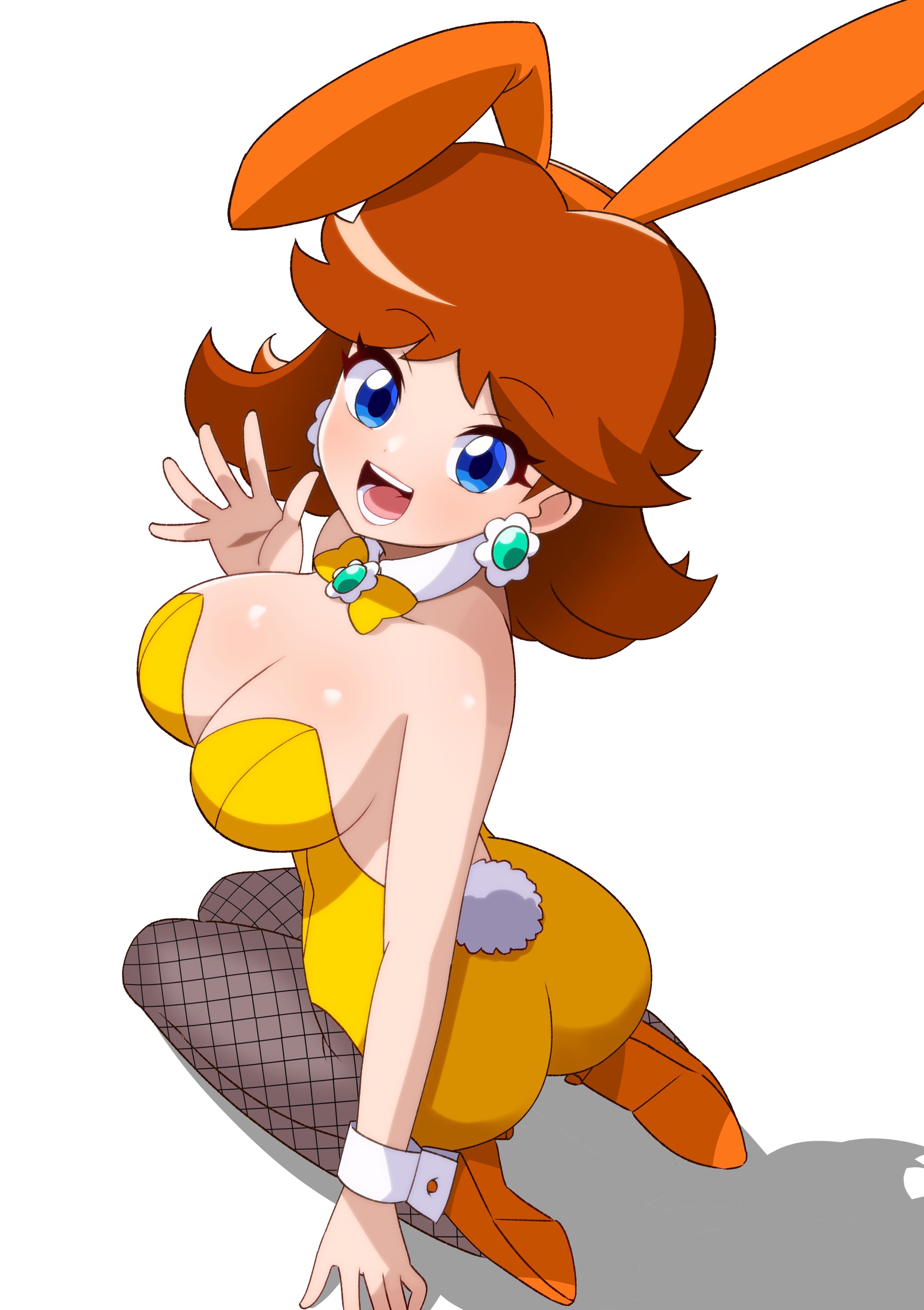 ass, big ass, big breasts, breasts, bunny girl, bunnysuit, child bearing hips, dooon chaaan, female, female only, imminent sex, jpeg, mario (series), nintendo, princess daisy, solo, tagme