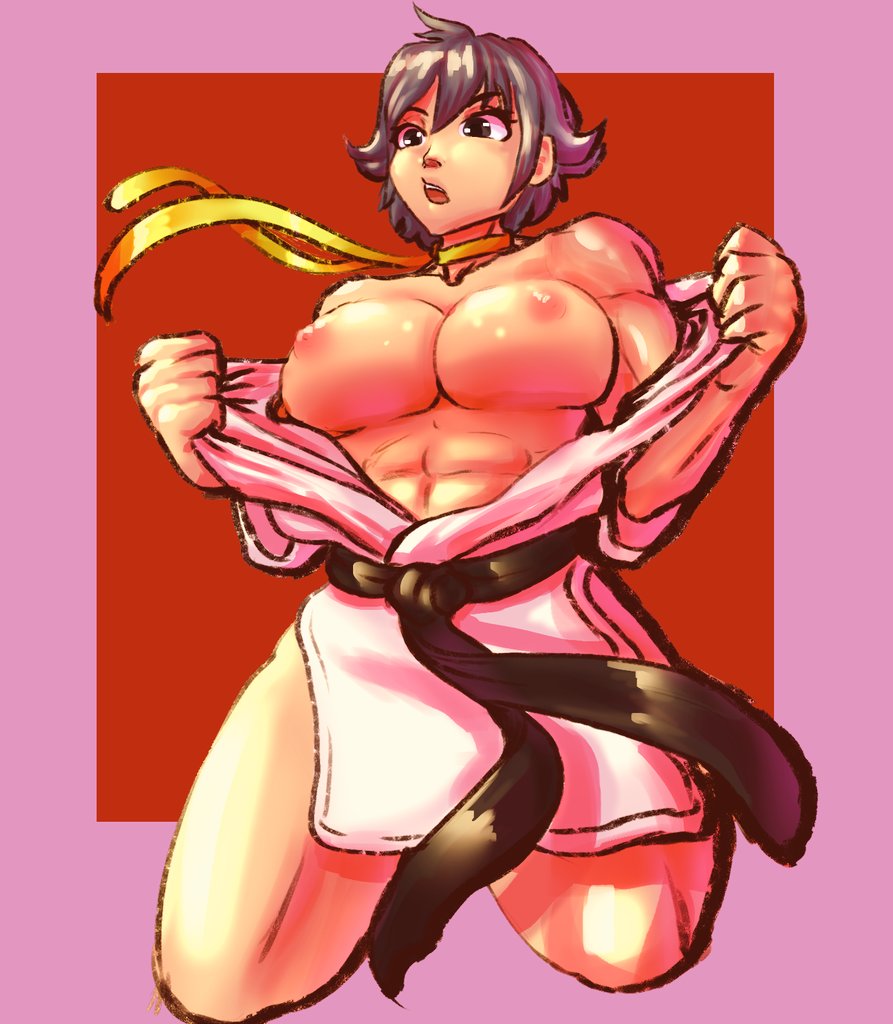 1girls abs big_breasts breasts capcom female female_only karate_gi large_breasts makoto_(street_fighter) muscular_female nes_pandansfw open_clothes solo street_fighter tomboy