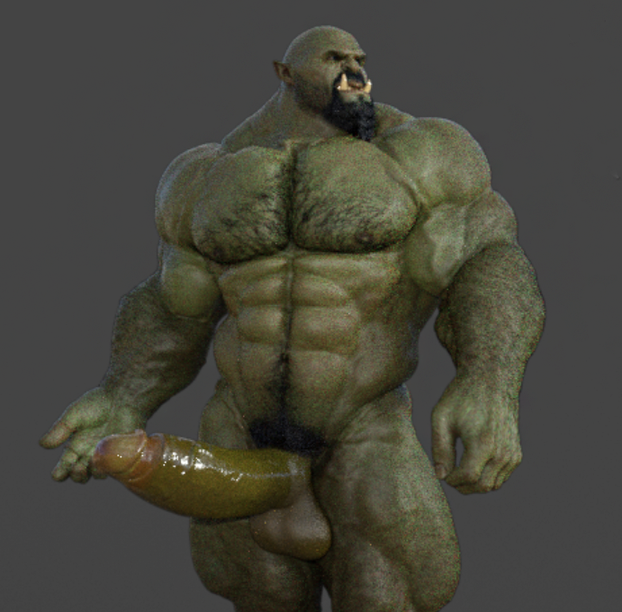 abs antaresmultiverse balls body_hair chest_hair fangs genitals green_body green_skin humanoid humanoid_pointy_ears male male_focus male_only muscular muscular_humanoid muscular_male nipples orc orc_male pecs penis pubes solo solo_male teeth vein veiny_penis