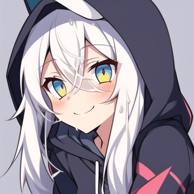 ai_generated blush cat_hoodie cum cum_on_face hoodie looking_at_viewer medium_breasts smile smiling_at_viewer white_hair