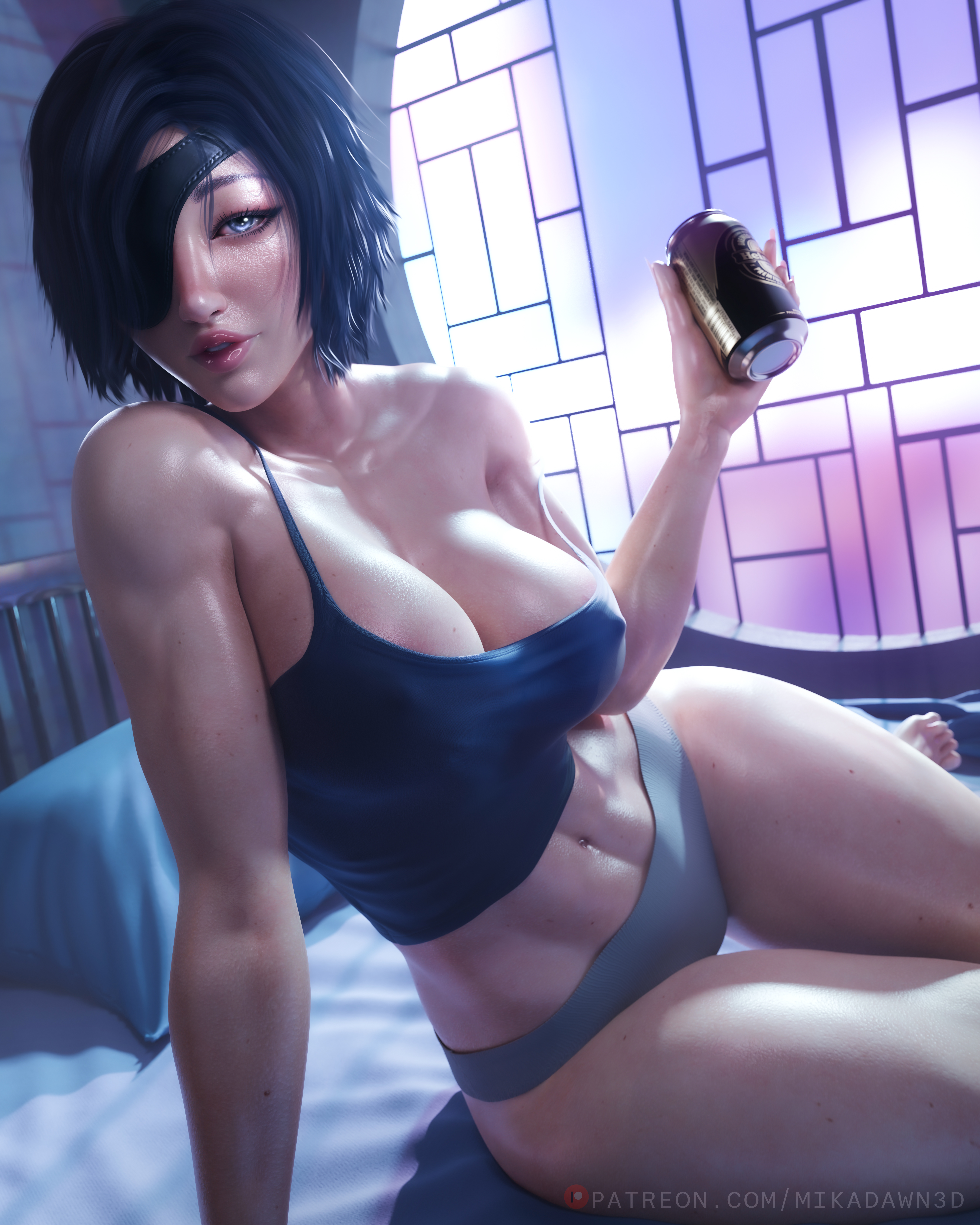 1girls, 3d, beer, big breasts, boobs, breasts, chainsaw man, cleavage, crop top, female, female only, himeno (chainsaw man), mappa, midriff, mikadawn, shiny skin, solo, tagme, thick thighs, thighs, thighs together