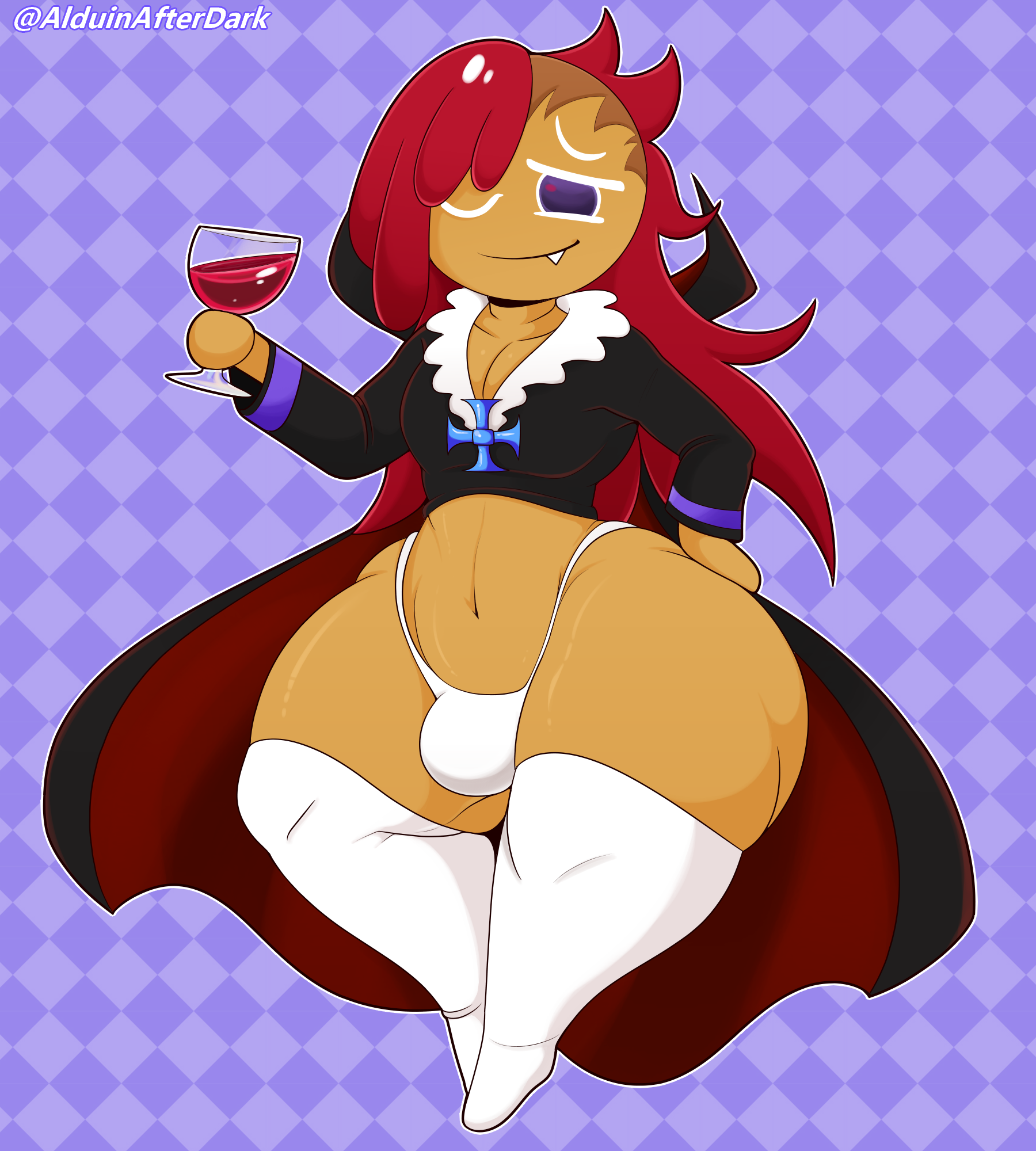 alduinafterdark, ass, big ass, bulge, cookie, cookie run, cookie run kingdom, femboy, huge ass, male, male only, red hair, smirk, thick thighs, thighs, thong, vampire, vampire cookie, wide hips