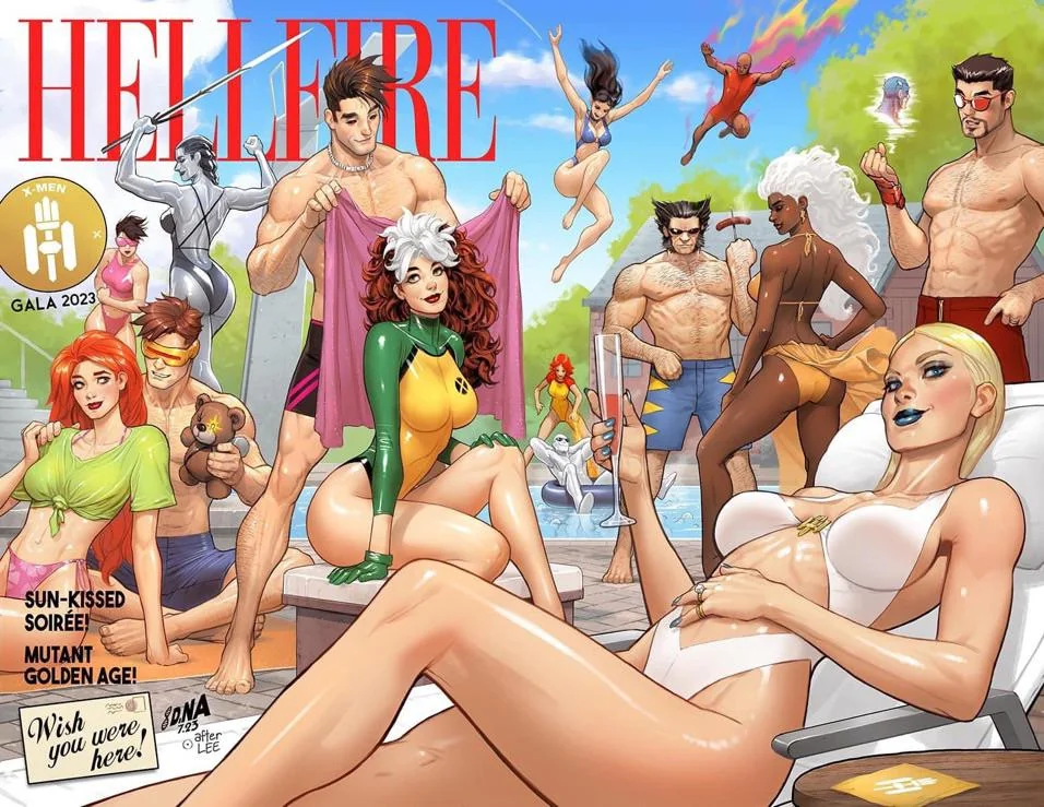 6+girls 7boys 8girls angelica_jones anna_marie ass avengers big_breasts bikini bikini_bottom bikini_top blonde_hair blue_eyes bobby_drake breasts brown_hair brunette_hair comic comic_cover cyclops_(x-men) dark-skinned_female dark-skinned_male dark_skin dat_ass david_nakayama emma_frost everett_thomas female firestar_(marvel) fit_female gambit glasses gloves green_eyes iceman iron_man iron_man_(series) james_howlett jean_grey jubilation_lee jubilee kwannon leotard light-skinned_female light-skinned_male light_skin logan_(x-men) male marvel marvel_comics multiple_boys multiple_girls ororo_munroe phoenix_(x-men) pool_party psylocke rasputin_iv red_glasses red_hair remy_lebeau rogue_(x-men) scott_summers short_hair storm_(x-men) sunglasses swimming_pool swimsuit swimwear synch tanned_skin teddy_bear tony_stark towel visor white_hair white_queen white_streak wine_glass wolverine_(x-men) x-men