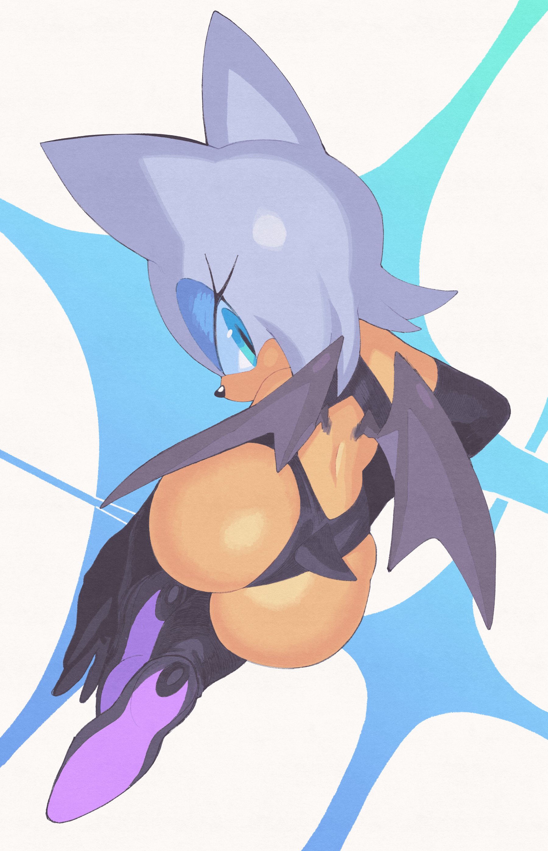 1girls, ass, big ass (female), detached sleeves, elbow gloves, female, furry, gloves, high heels, huge ass (female), inkerton-kun, inkuusan, leotard, looking back, lying on side, rouge the bat, sega, sonic (series), thighhighs, thong leotard, tight fit, tight fitting clothing, undersized clothes, undersized clothing, wings