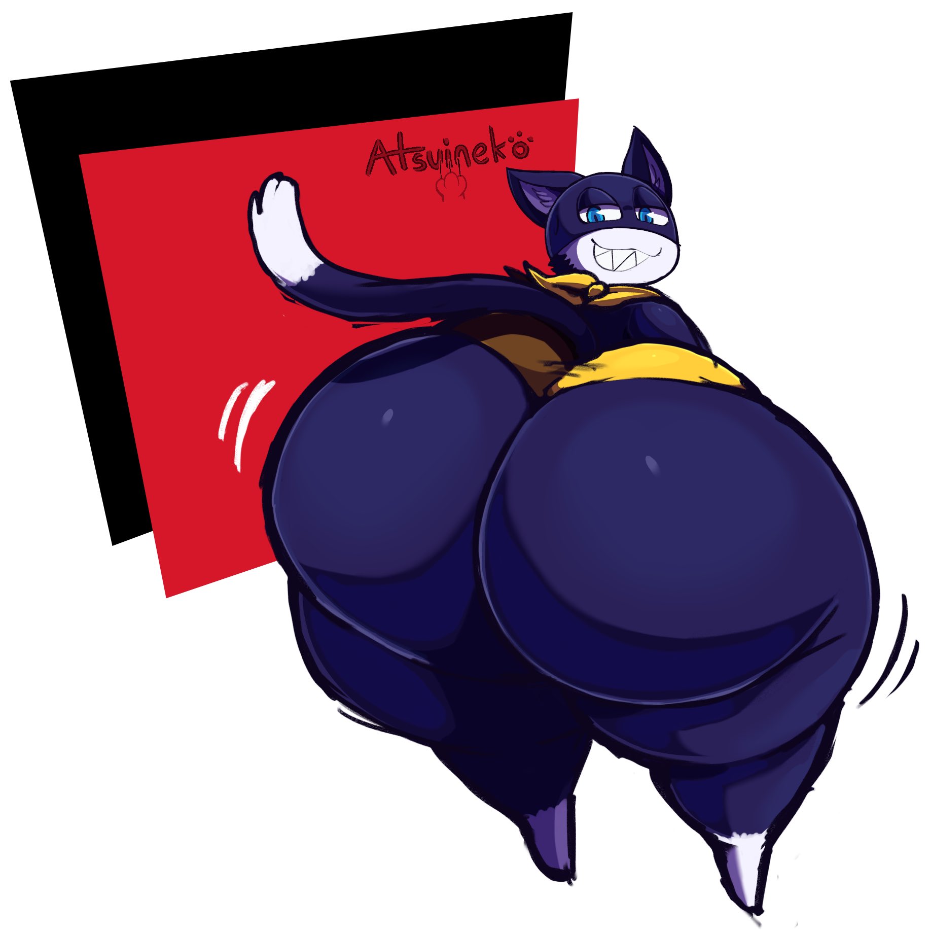 anthro, ass, atlus, atsuinekowo, big ass, bubble ass, bubble butt, fat, felid, feline, femboy, huge ass, hyper ass, large ass, looking back, male, male only, morgana (persona), persona, persona 5, thick thighs, wide hips