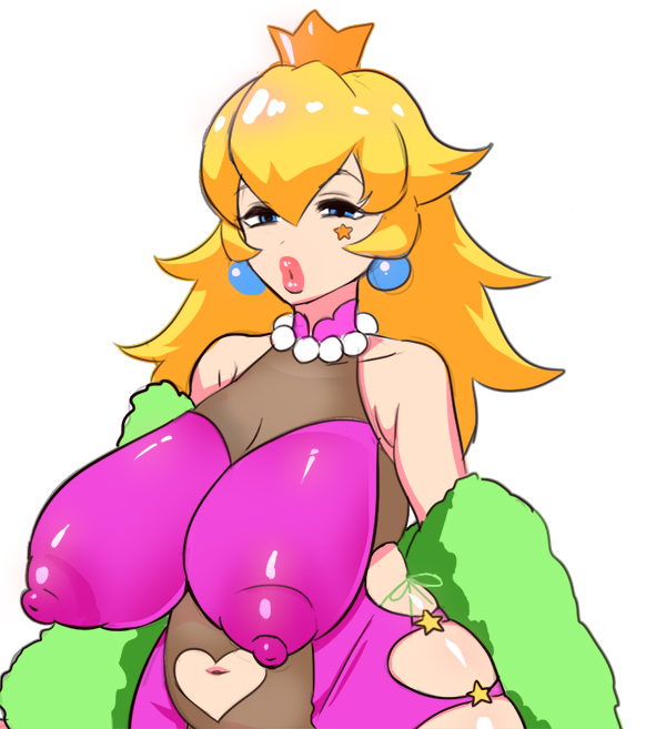 1girls :o belly_button big_breasts blonde_hair earrings eyes_half_open freakylucky heart_cutout lips mario_(series) necklace nipples_visible_through_clothing princess_peach prostitute prostitute_clothes puffy_lips royalty see-through_clothing thick_lips