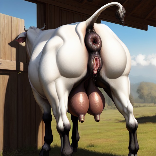 ai_generated animal_genitalia animal_pussy bovine bovine_pussy farm feral solo white_body