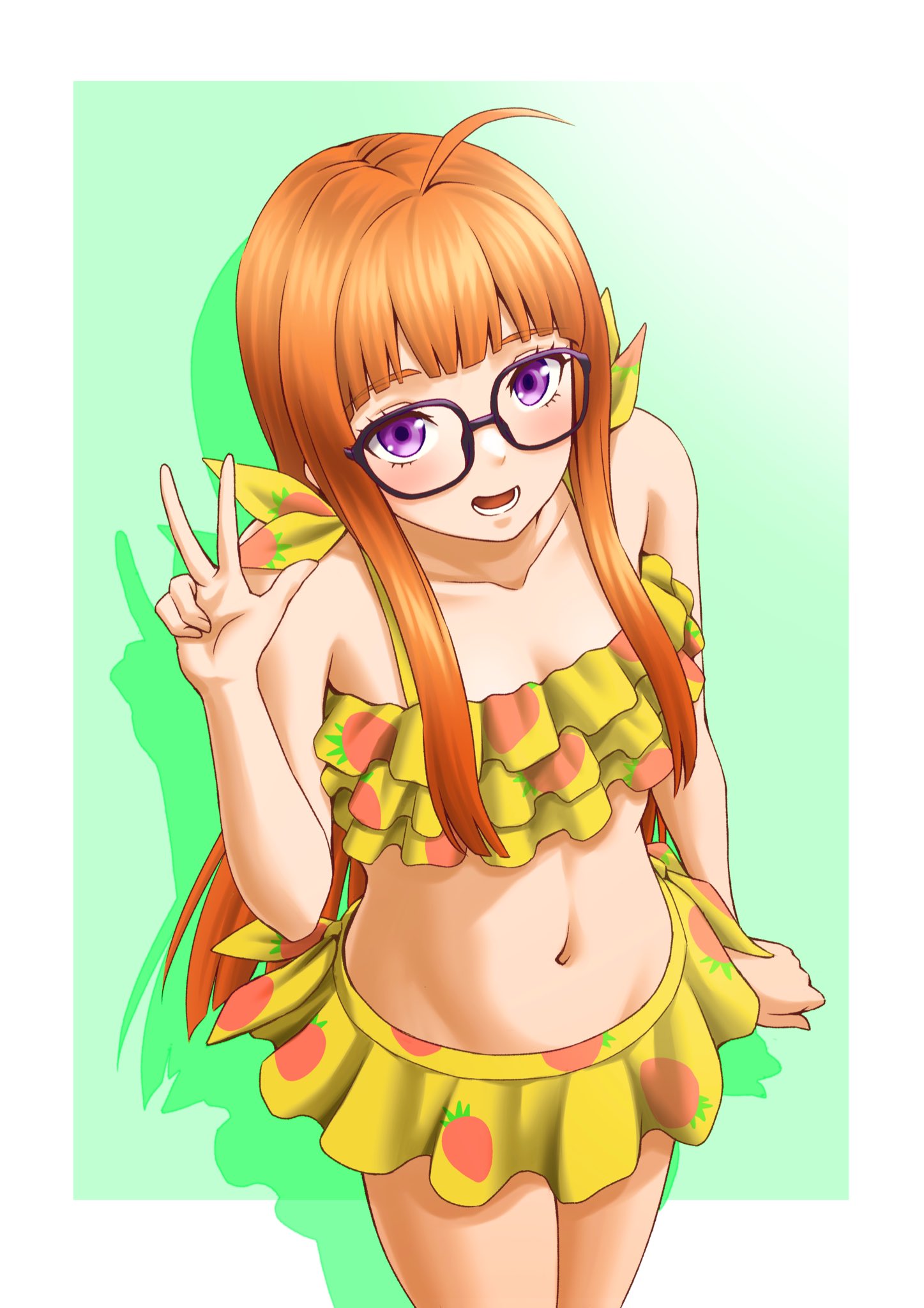 atlus, female, female only, glasses, masatoshi 1219, open mouth, persona, persona 5, sakura futaba, solo, swimsuit, tagme
