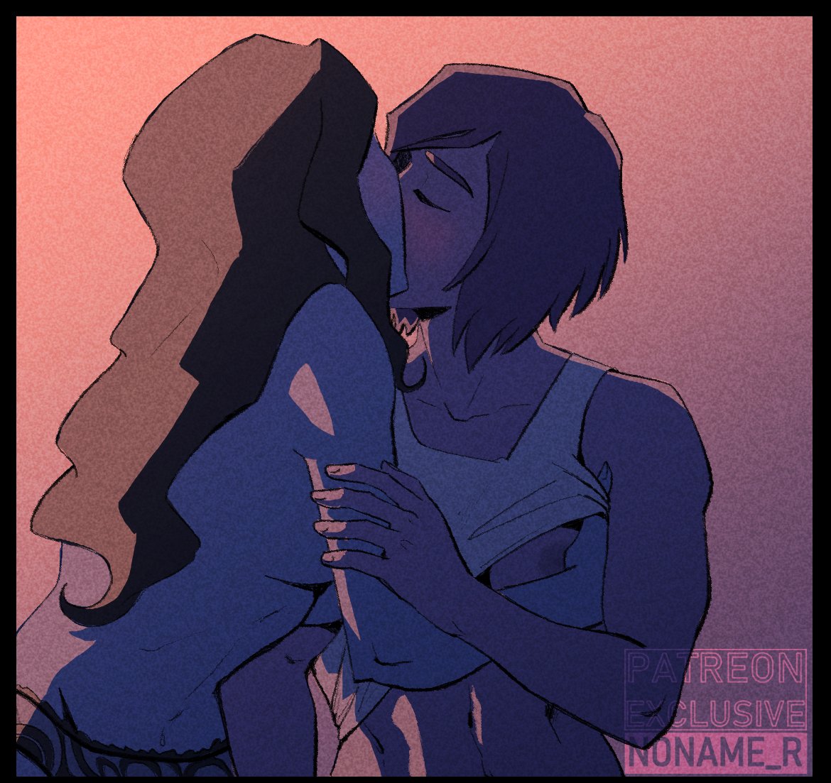 2girls, asami sato, avatar legends, blush, breasts, canon couple, female, female only, kissing, korra, nickelodeon, nipples, noname o, the legend of korra, yuri