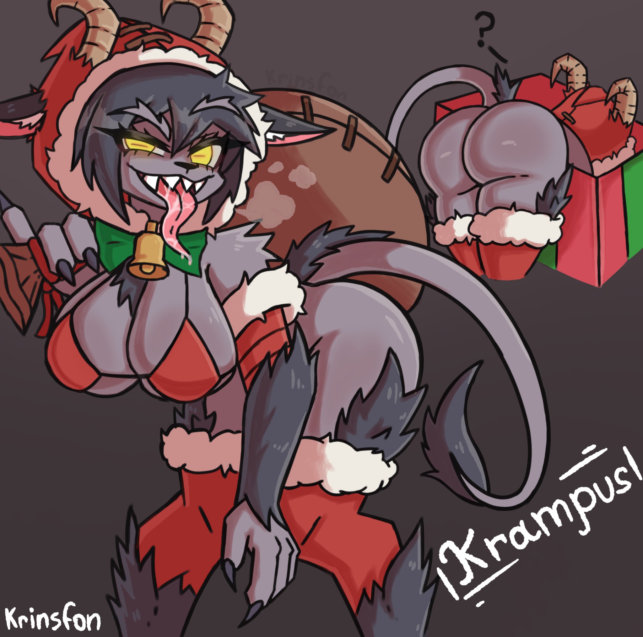2025, ass, bikini, breasts, christmas, christmas present, female, female only, furry, furry female, furry only, horn, horns, krampus, krampus female, krinsfon, rule 63, tagme