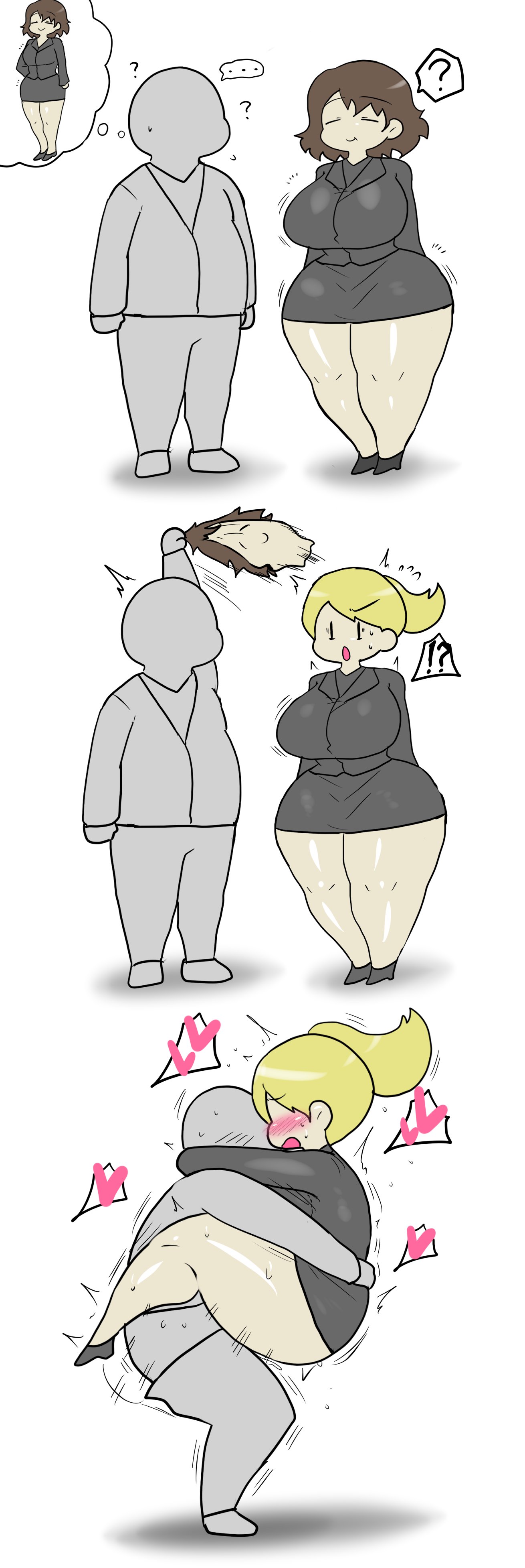 1boy, 1girls, 2d, 2d (artwork), ambiguous penetration, ass, blonde female, blonde hair, breasts, caught, enigi09, female, female focus, large ass, large breasts, light skin, light-skinned female, original, original character, spy, spy-chan, thick thighs, thighs, white background, wide hips, yellow hair