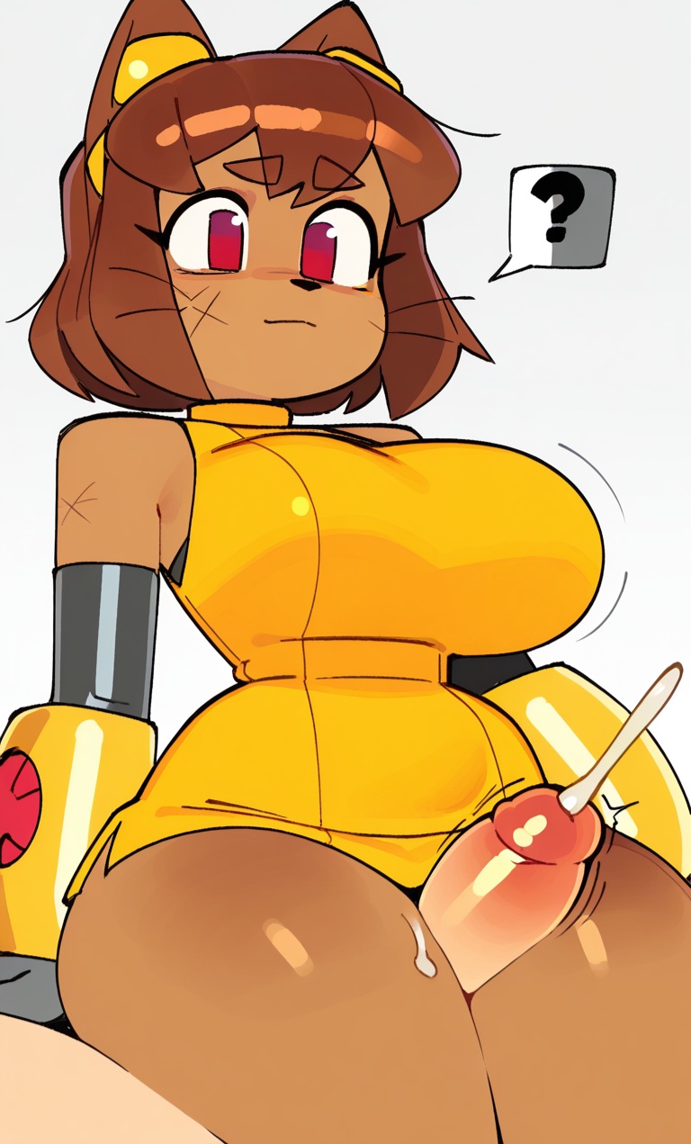 2d, ai assisted, ai generated, anthro, blush, catgirl, feline, female, furry, gameoverse, glitch productions, kit (gameoverse), kit bodega, penis between thighs, pov, thigh sex, youtube