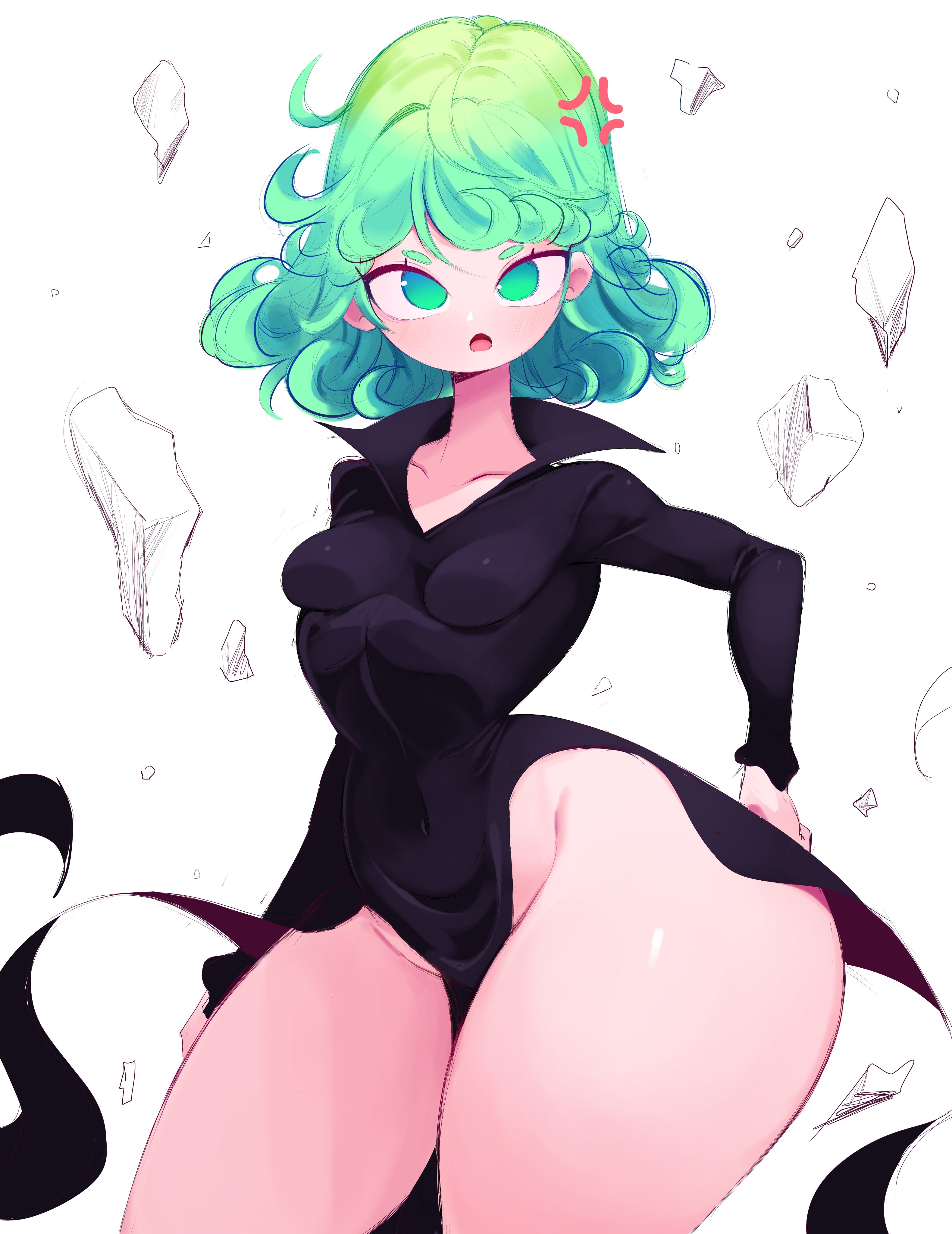 1girls, breasts, dress, female, female focus, female only, green eyes, green hair, light skin, light-skinned female, looking at viewer, medium breasts, one-punch man, reinsleif, rox hoxten, solo, tatsumaki, thick thighs, thighs, wide hips