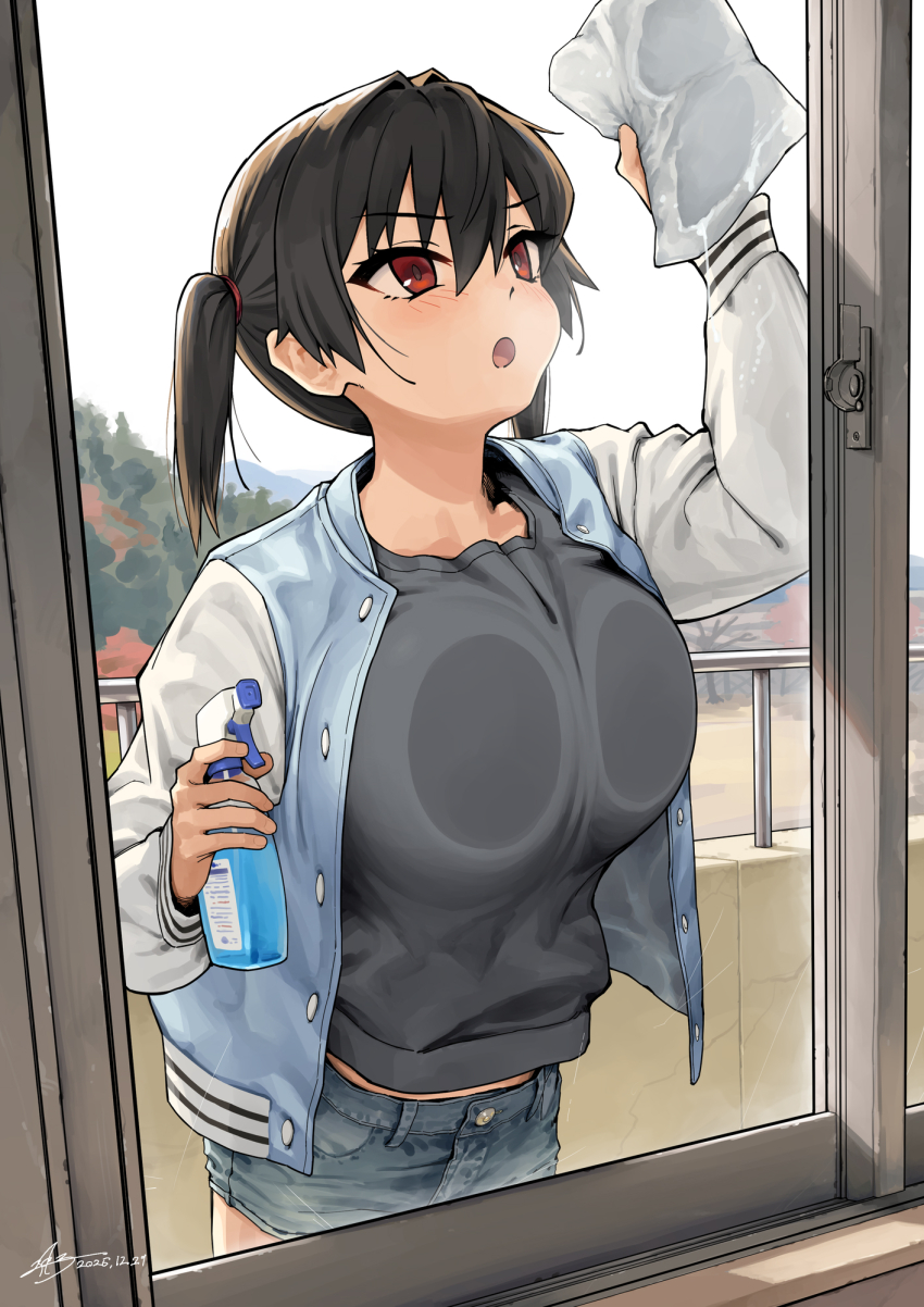 breasts against glass, cute, denim skirt, emotionless, emotionless female, gaki kyonyuu, indifference, indifferent, kaedeko (kaedelic), kanna sasaki (kaedeko), mr.rackham, oblivious, tomboyish
