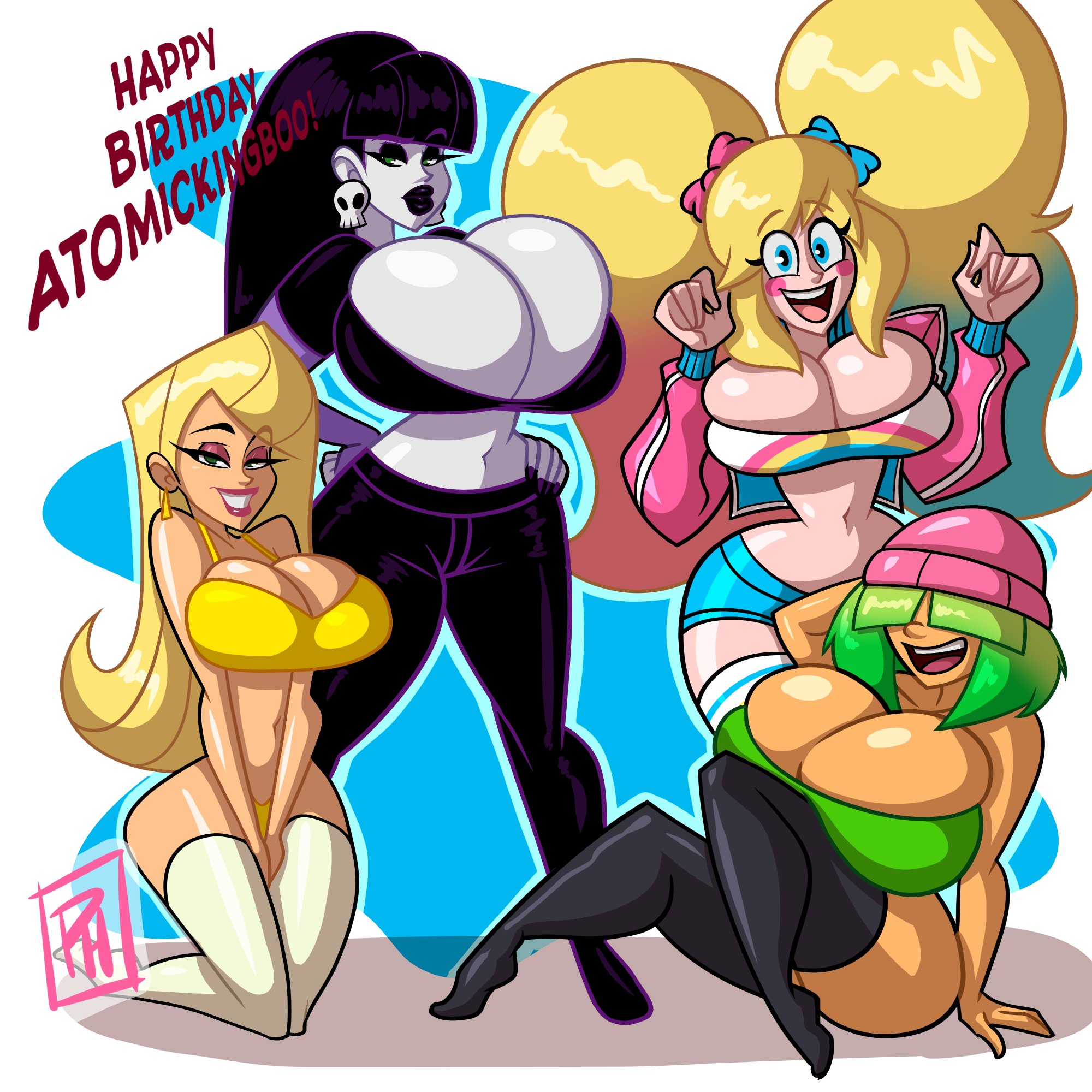 4girls, atomickingboo, happy birthday, huge breasts, lindel dollice quilten, moni peiper, oc, ocs, original, original character, original characters, phazyn, sarah mcneil, tagme, the besties (atomickingboo), wendy wendy