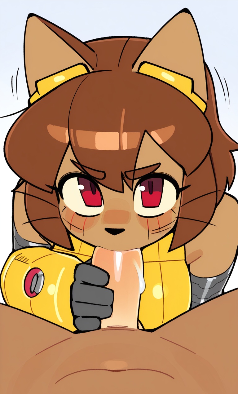 2d, ai assisted, ai generated, anthro, blowjob, blush, catgirl, feline, fellatio, female, furry, gameoverse, glitch productions, kit (gameoverse), kit bodega, pov, youtube