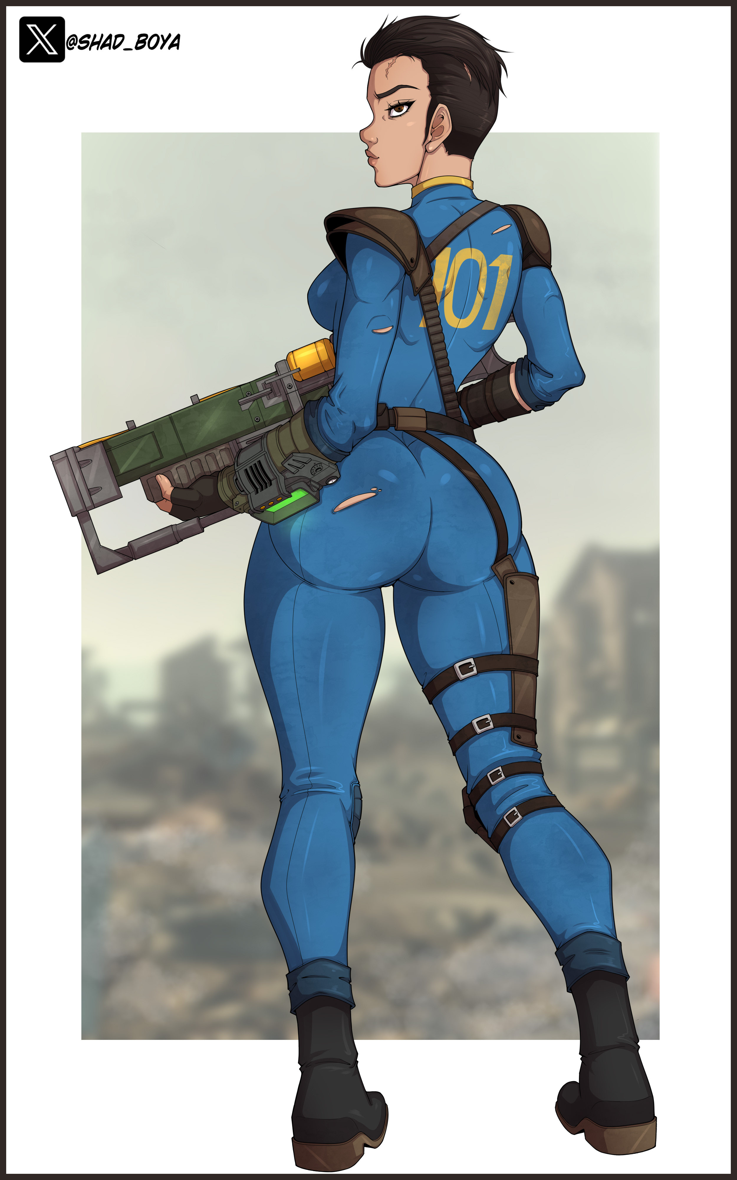 1girls, ass, ass bigger than head, big ass, bodysuit, bubble ass, bubble butt, camel toe, cameltoe, cloth, commission, curvaceous, curvy, curvy body, curvy female, curvy figure, fallout, fallout (series), fat ass, female, female only, fully clothed, huge ass, huge butt, huge thighs, lone wanderer, massive ass, massive thighs, pinup, shadboya, sideboob, skin tight, skinsuit, solo, thick ass, thick legs, thick thighs, thighs, thunder thighs, thunderthighs, tight clothing, variant set, vault girl, wide hips, wide thighs