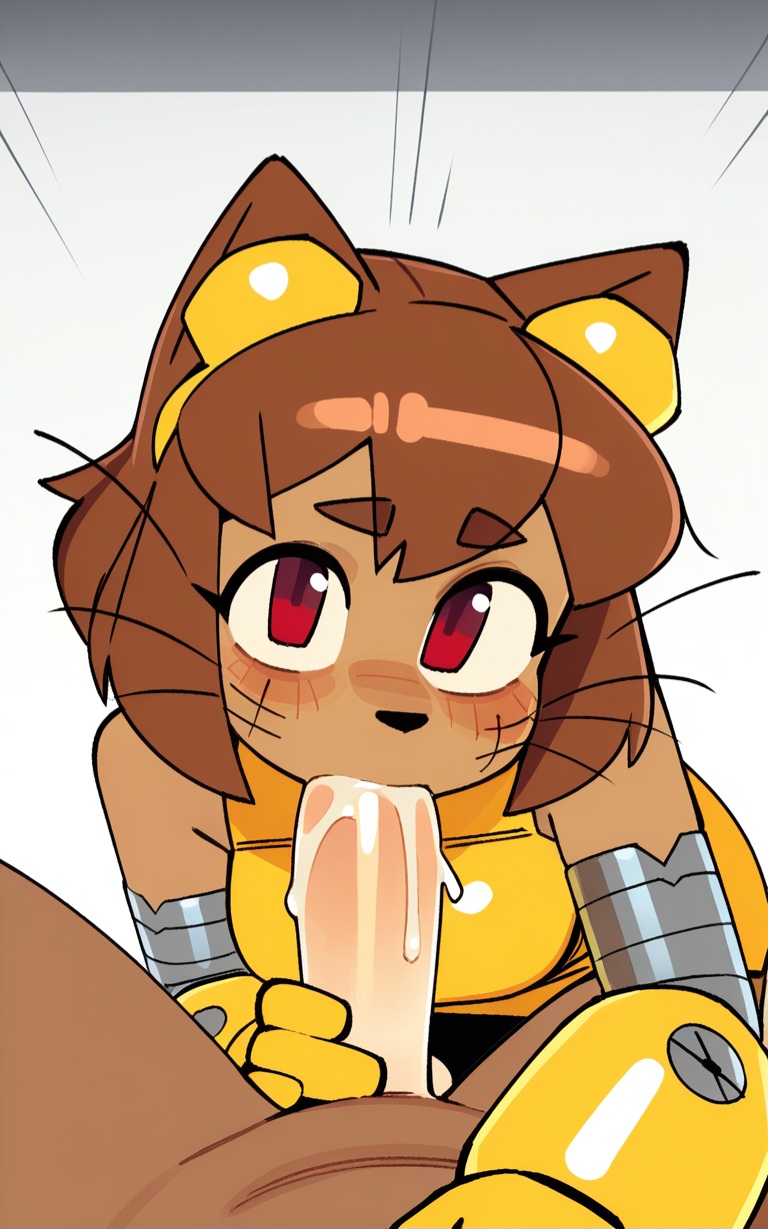 2d, ai assisted, ai generated, anthro, blowjob, blush, catgirl, feline, fellatio, female, furry, gameoverse, glitch productions, kit (gameoverse), kit bodega, pov, youtube