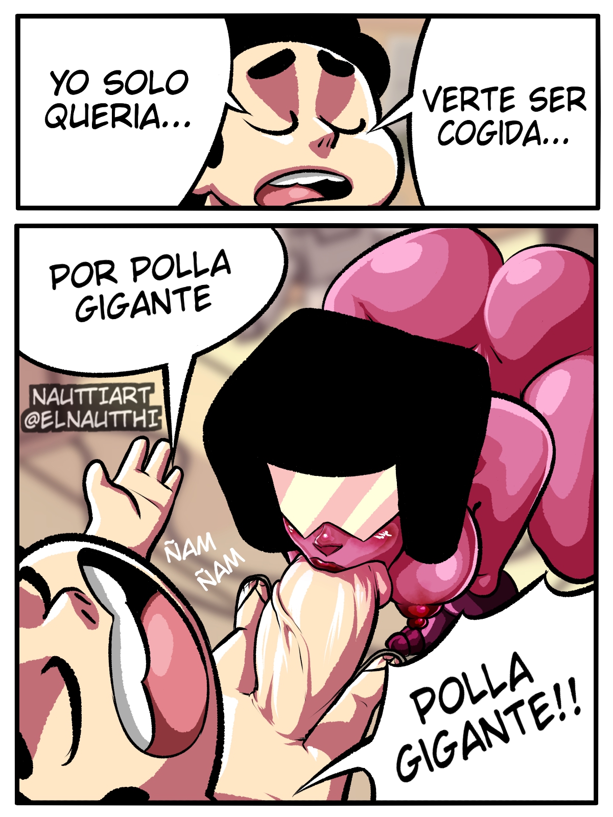 anus, areola, big areola, big ass, big breasts, big butt, blowjob, breasts, cartoon network, crystal gem, fellatio, female, garnet (steven universe), nauttiart, spanish text, steven quartz universe, steven universe, steven universe future, sucking