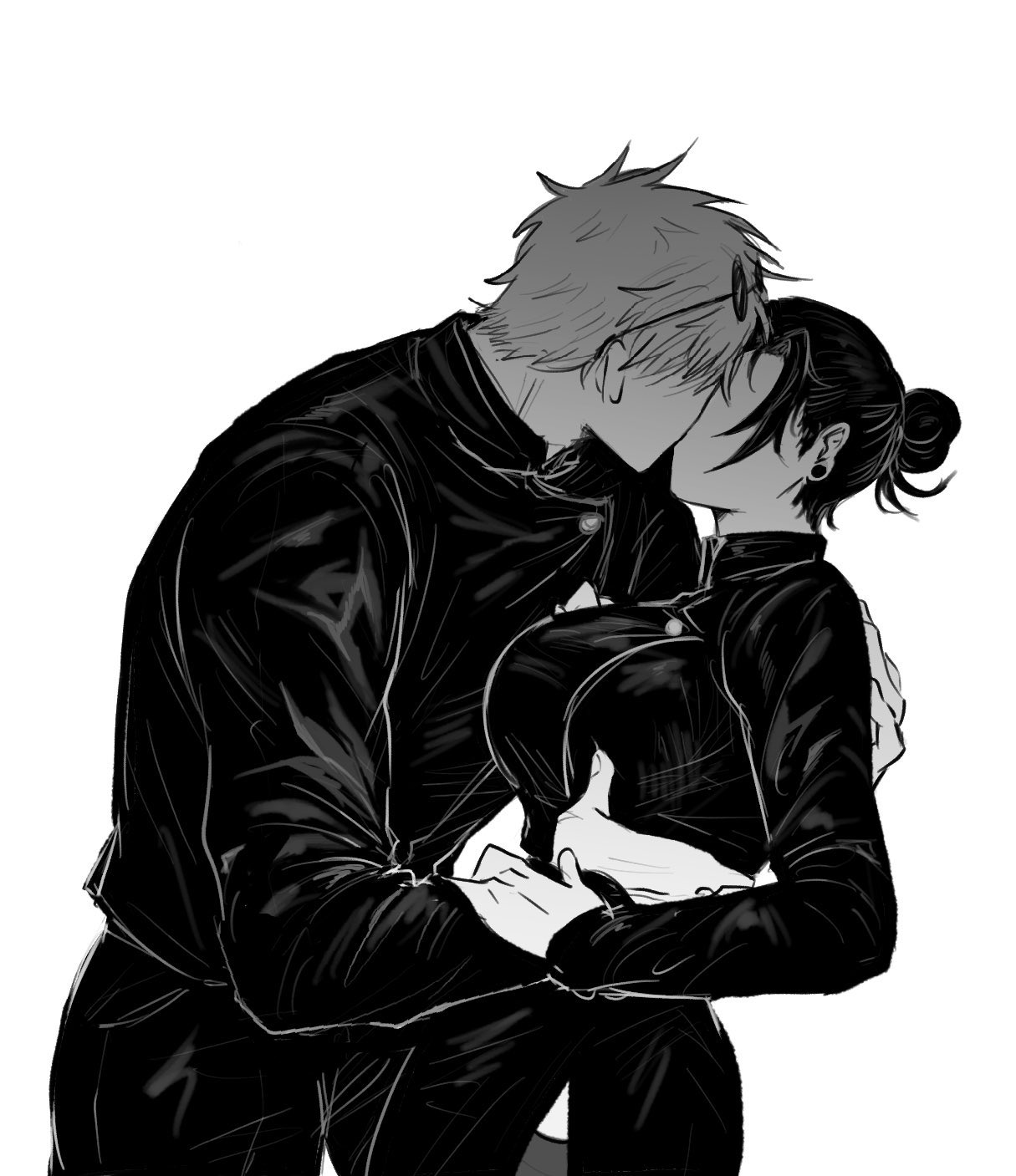 1boy, 1girls, after sex, big breasts, breasts, busty, clothing, female, genderswap, genderswap (mtf), jujutsu kaisen, kissing, making out, male, male/female, milf, oppai, rule 63, satoru gojo, student, suguru geto, tight clothing