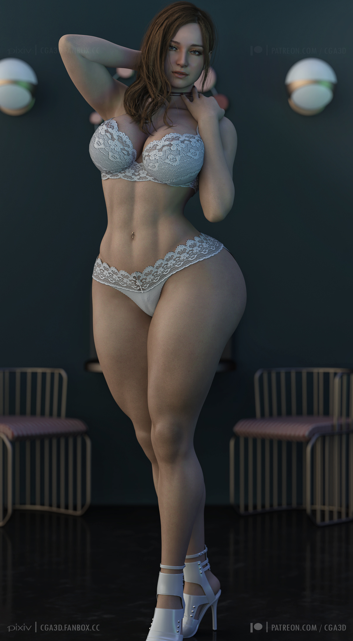 1girls, 3d, absurd res, ass, belly button piercing, big ass, big breasts, breasts, bubble ass, bubble butt, capcom, casual, cga3d, cleavage, curvaceous, curvy, curvy female, curvy figure, erotichris, female, female only, heels, hi res, high heels, human, large breasts, light skin, light-skinned female, lingerie, looking at viewer, mature female, mia winters, milf, navel piercing, pale skin, pierced belly button, pierced navel, resident evil, resident evil 8: village, solo, thick thighs, voluptuous, voluptuous female, wide hips