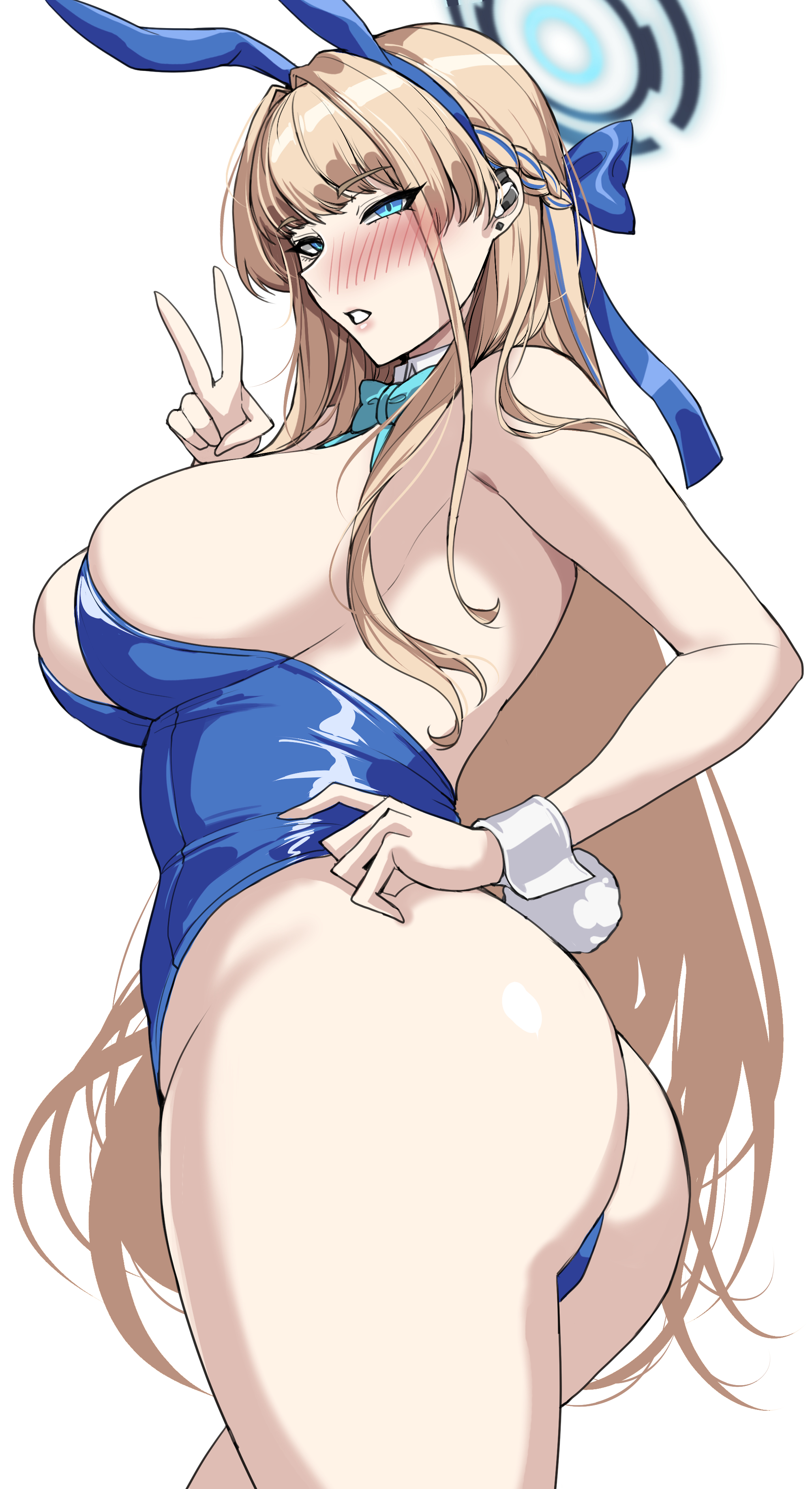 1girls, alternate breast size, blonde hair, blue archive, blue eyes, breasts, bunny ears, bunny girl, bunnysuit, drogod (artist), female, hi res, hips, huge breasts, light skin, light-skinned female, long hair, millennium science school student, thick thighs, thighs, toki (blue archive), toki (bunny) (blue archive), wide hips