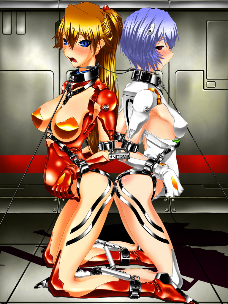 2girls ahe_gao asuka_langley_sohryu big_belly blush bondage clothing enema erect_nipples erect_nipples_under_clothes female female_only inflation large_breasts multiple_girls neon_genesis_evangelion open_mouth pipelining plugsuit rei_ayanami tetsuwan_comsou